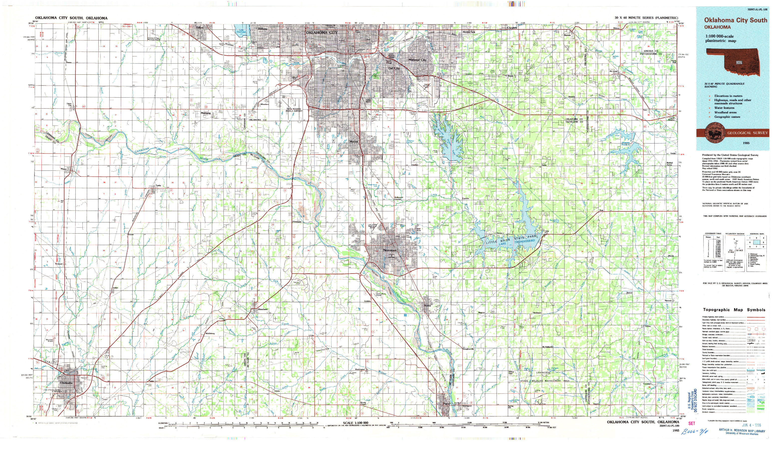 USGS 1:100000-SCALE QUADRANGLE FOR OKLAHOMA CITY SOUTH, OK 1985