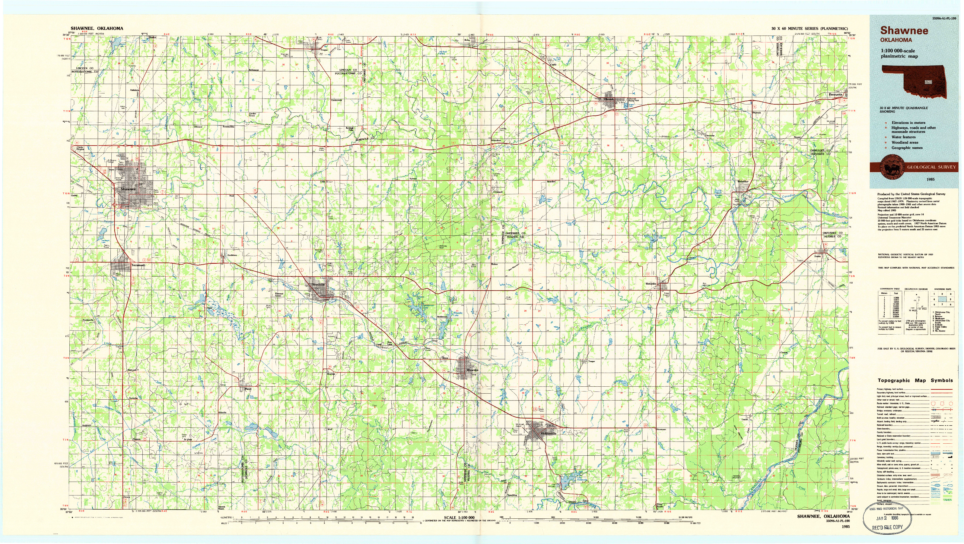 USGS 1:100000-SCALE QUADRANGLE FOR SHAWNEE, OK 1985