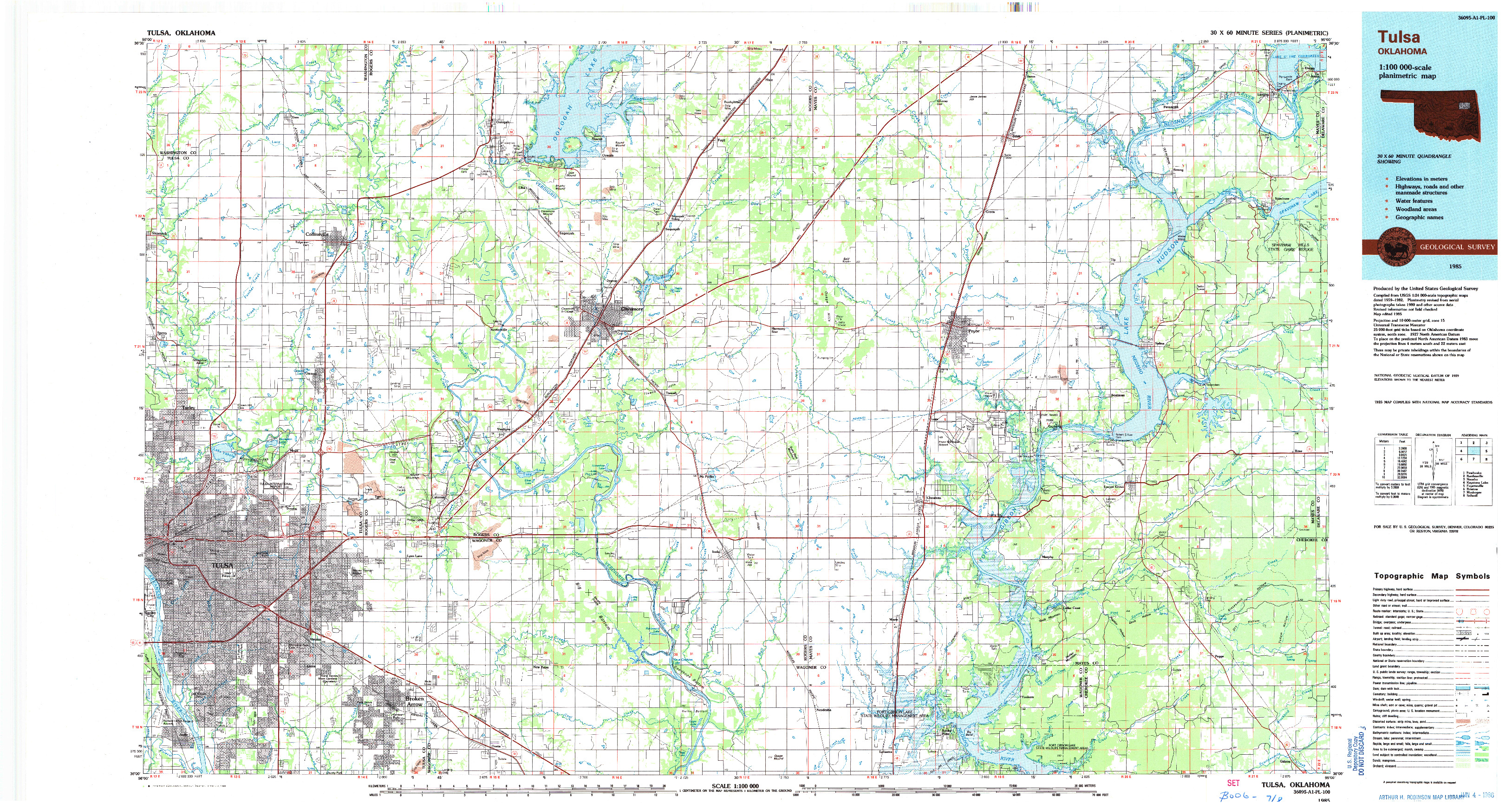 USGS 1:100000-SCALE QUADRANGLE FOR TULSA, OK 1985