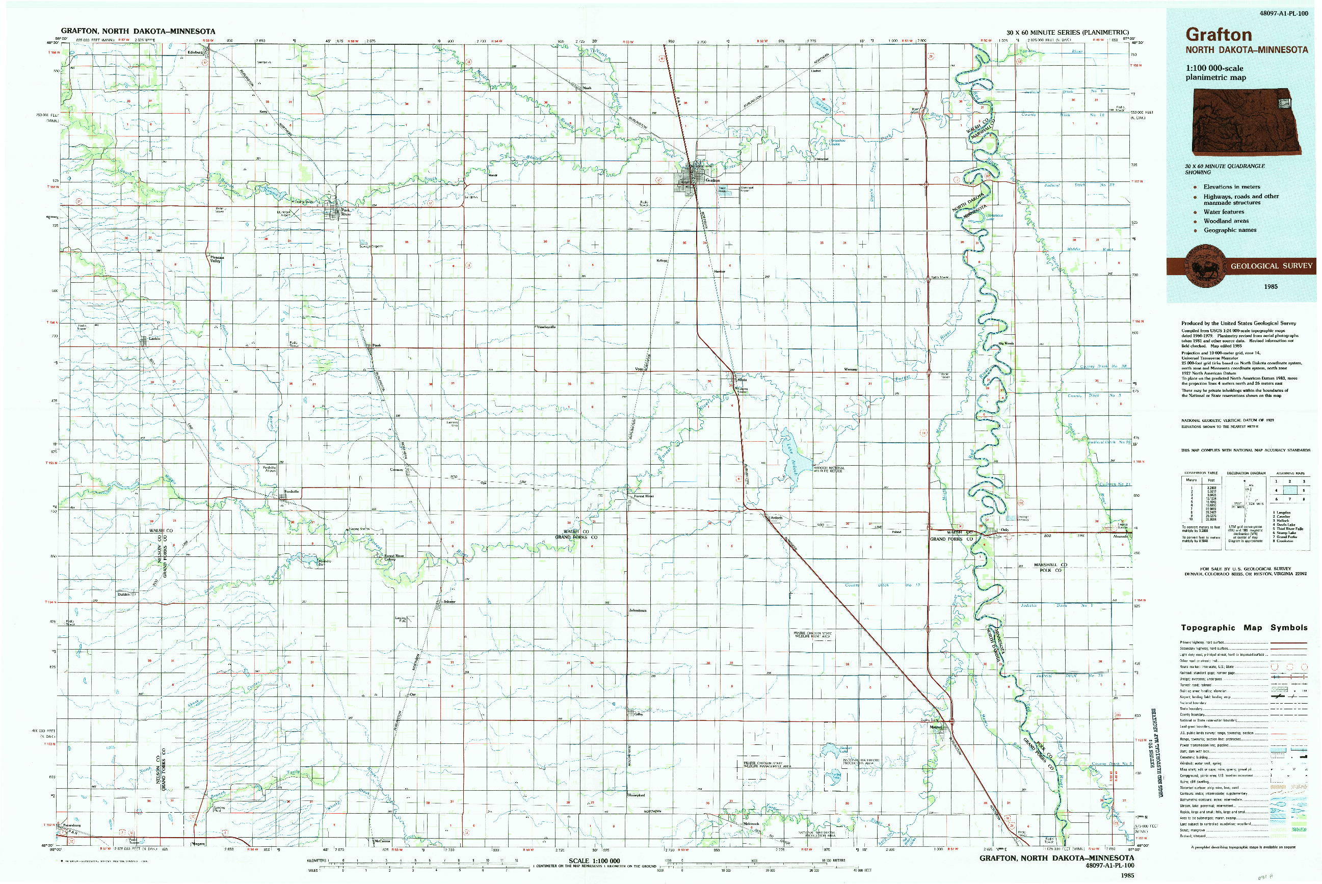 USGS 1:100000-SCALE QUADRANGLE FOR GRAFTON, ND 1985