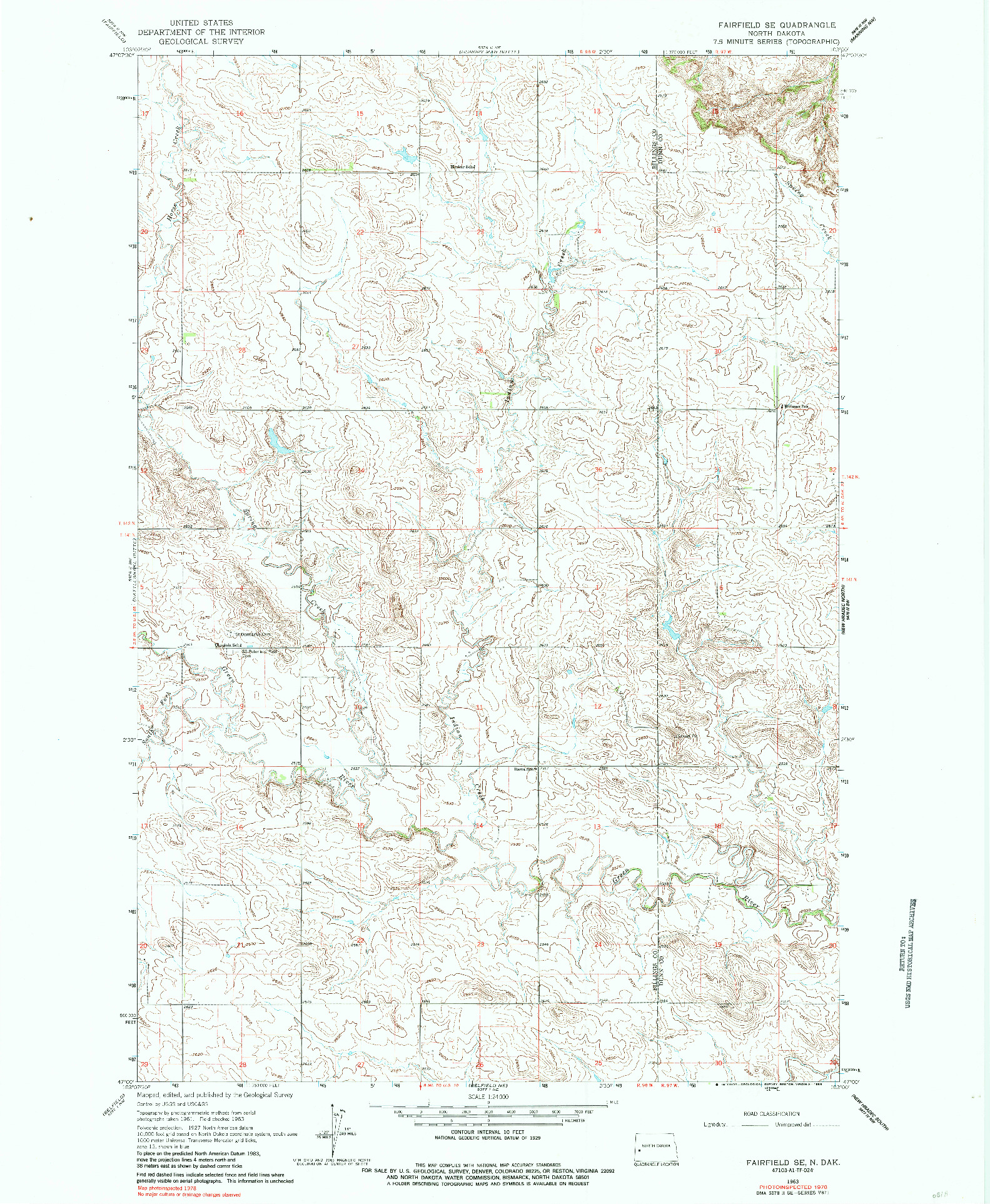 USGS 1:24000-SCALE QUADRANGLE FOR FAIRFIELD SE, ND 1963