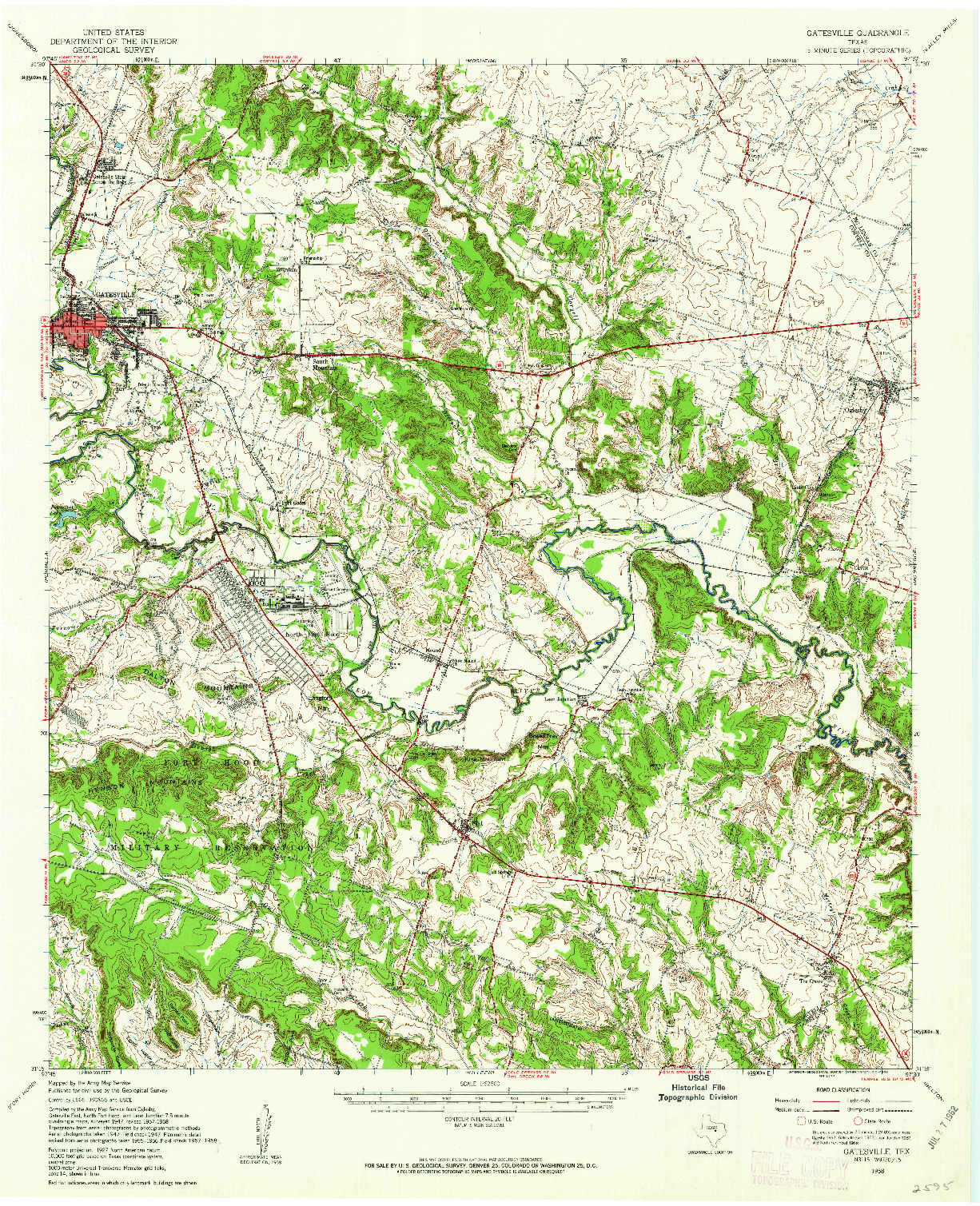 USGS 1:62500-SCALE QUADRANGLE FOR GATESVILLE, TX 1958