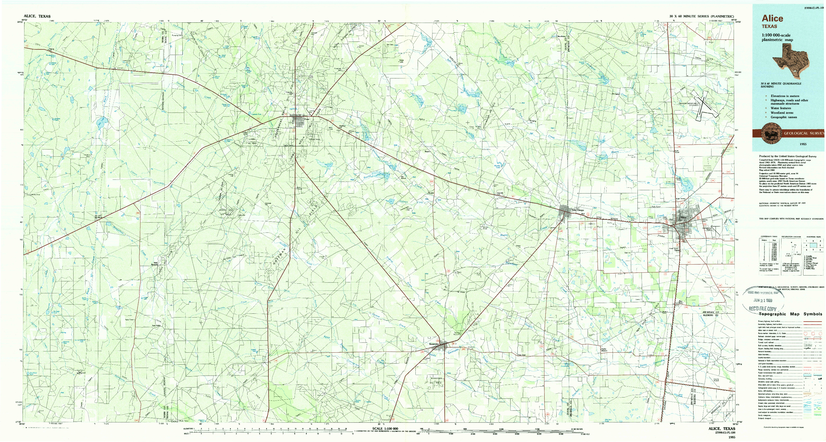 USGS 1:100000-SCALE QUADRANGLE FOR ALICE, TX 1985