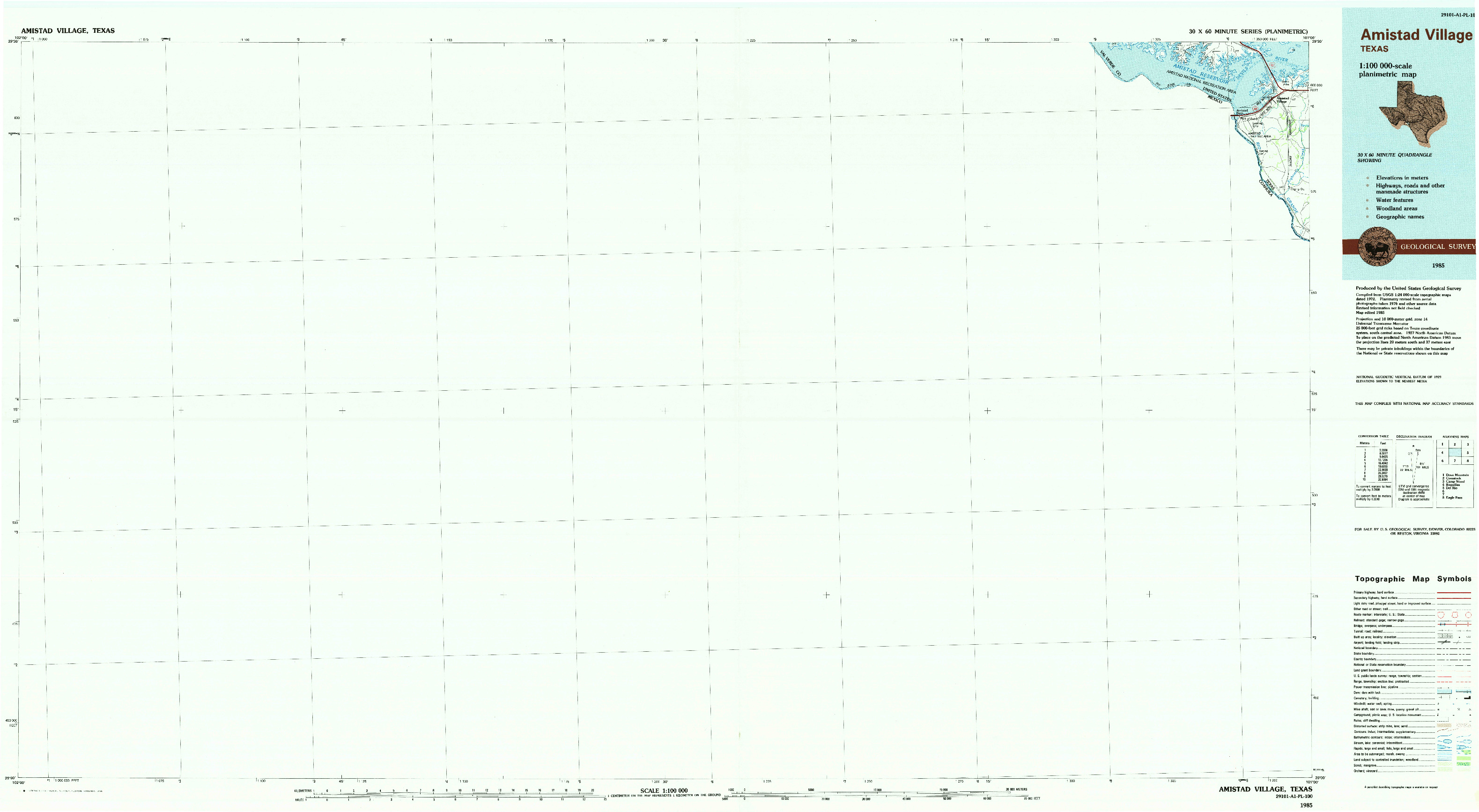 USGS 1:100000-SCALE QUADRANGLE FOR AMISTAD VILLAGE, TX 1985