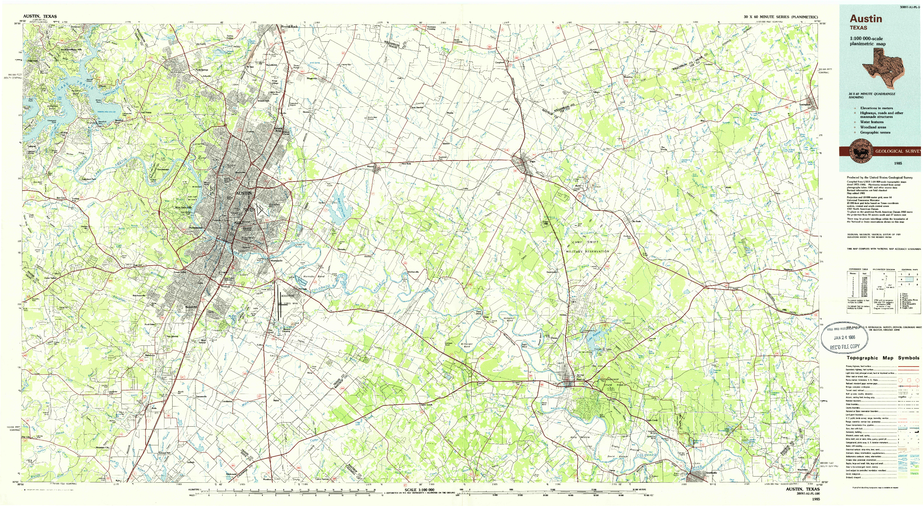 USGS 1:100000-SCALE QUADRANGLE FOR AUSTIN, TX 1985
