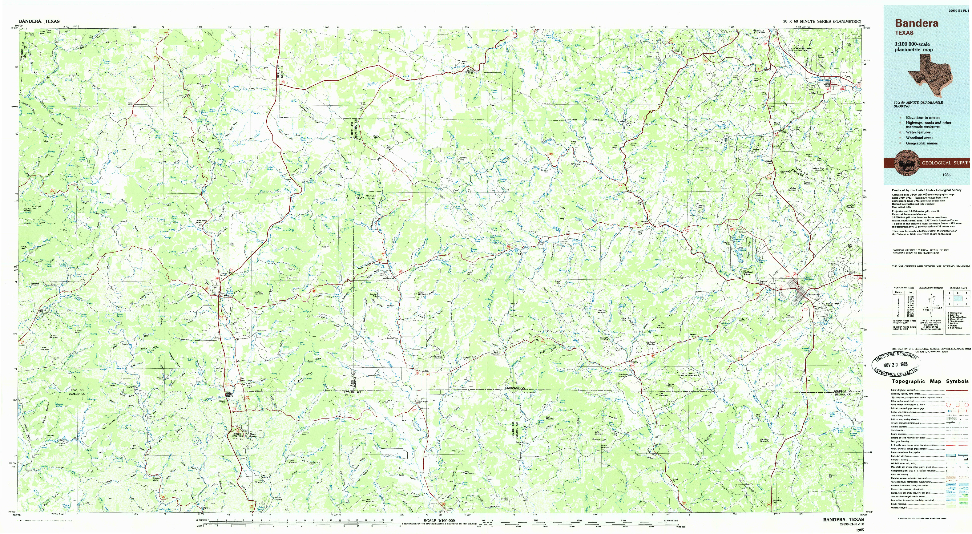 USGS 1:100000-SCALE QUADRANGLE FOR BANDERA, TX 1985