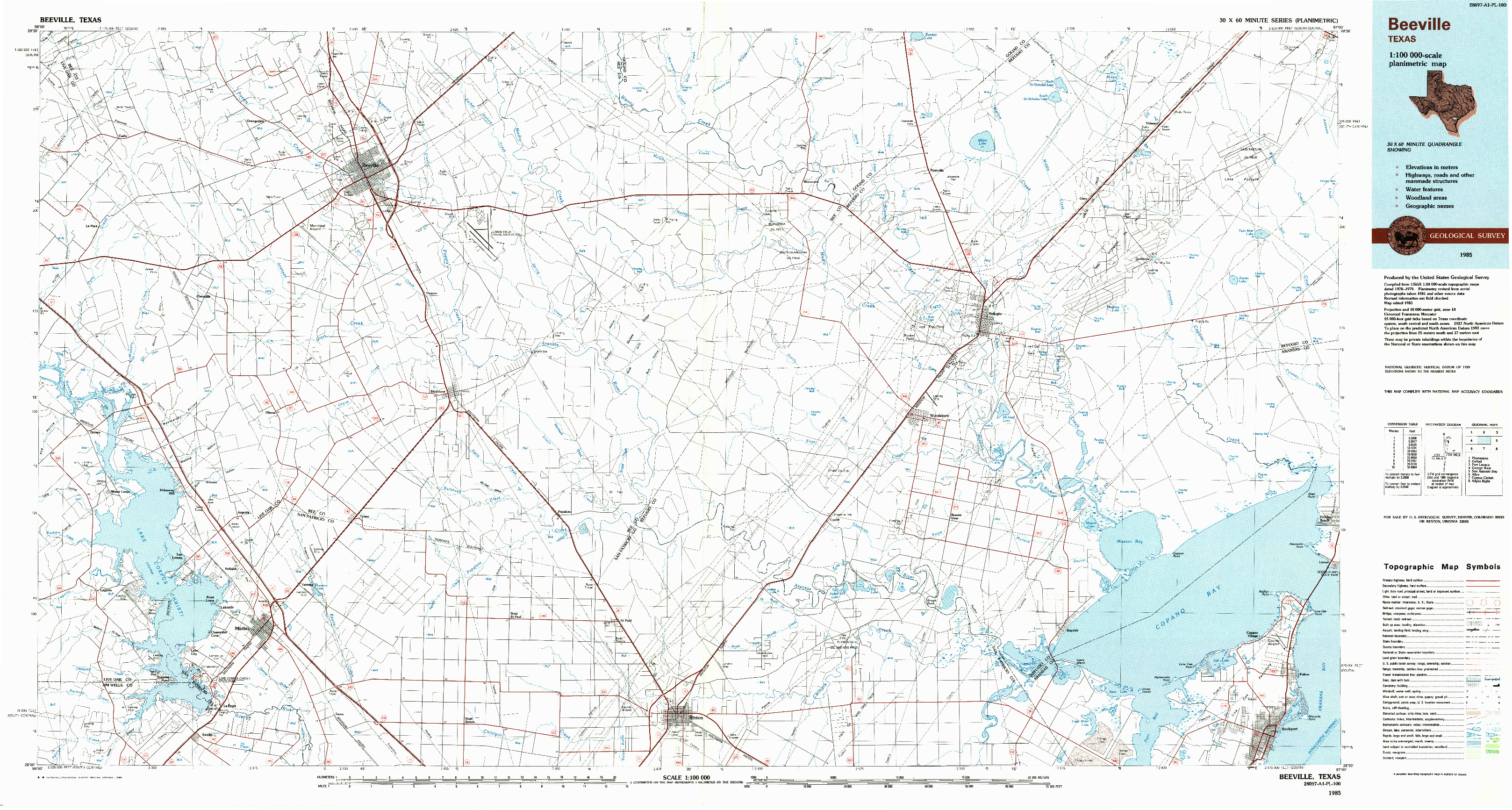 USGS 1:100000-SCALE QUADRANGLE FOR BEEVILLE, TX 1985