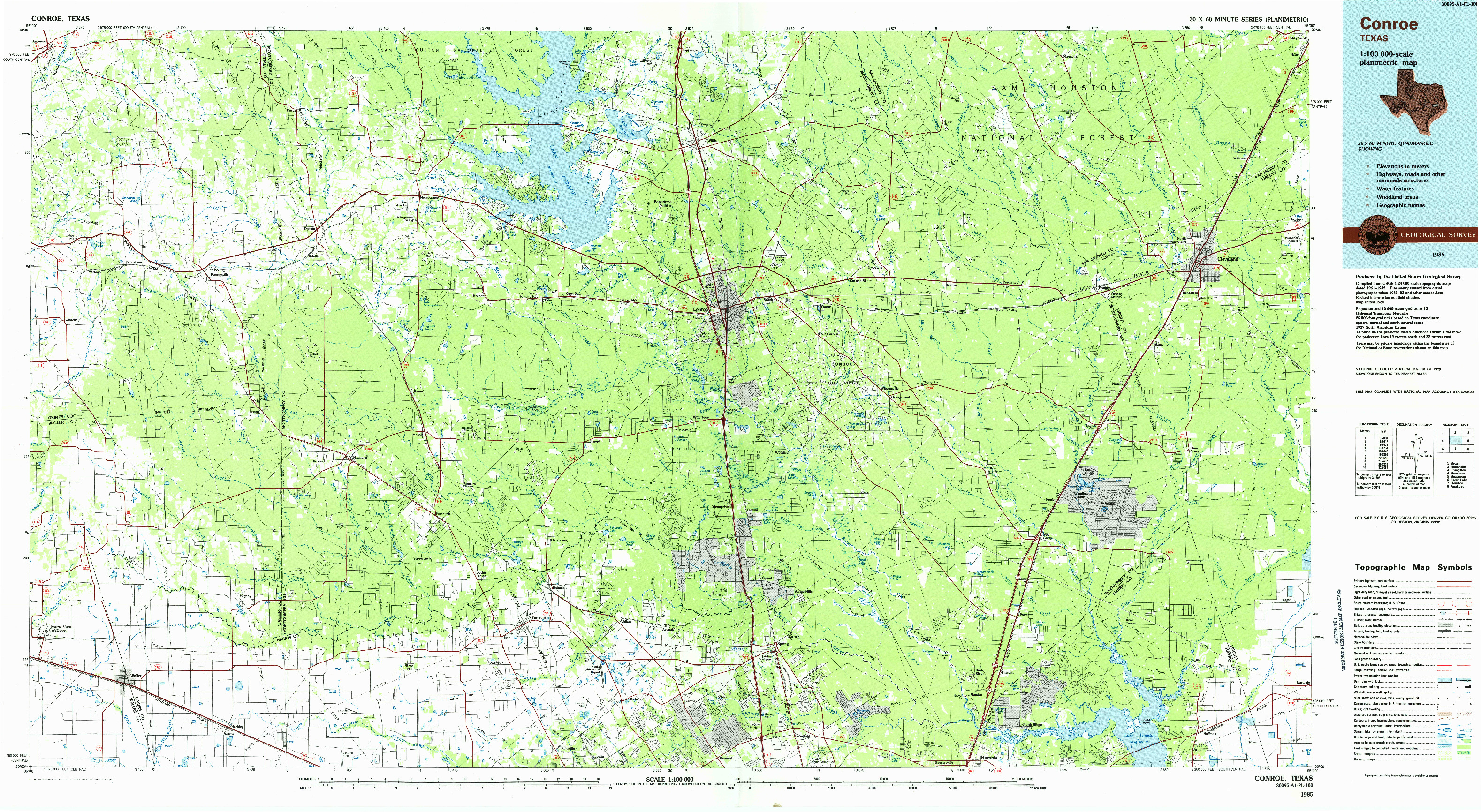 USGS 1:100000-SCALE QUADRANGLE FOR CONROE, TX 1985