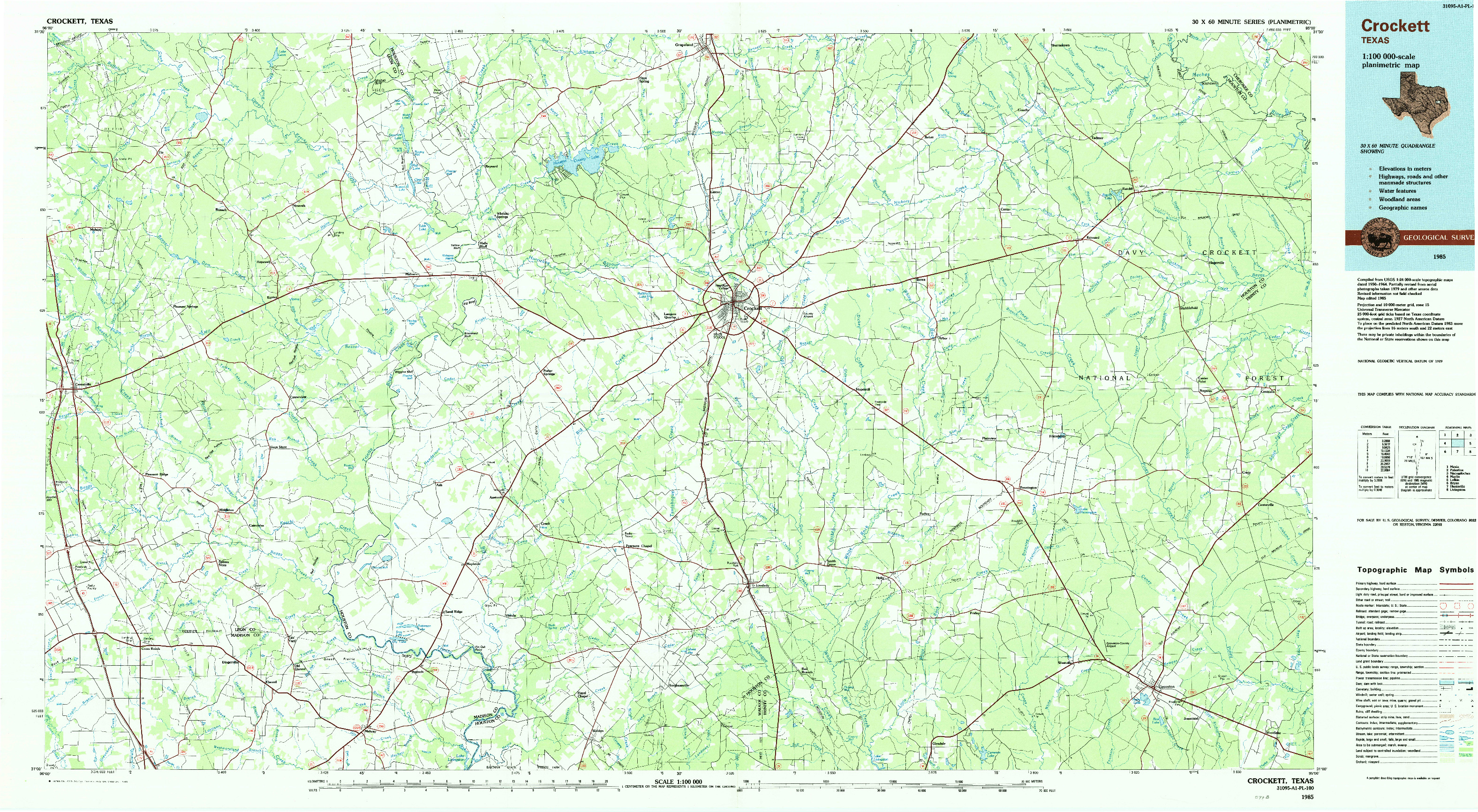 USGS 1:100000-SCALE QUADRANGLE FOR CROCKETT, TX 1985