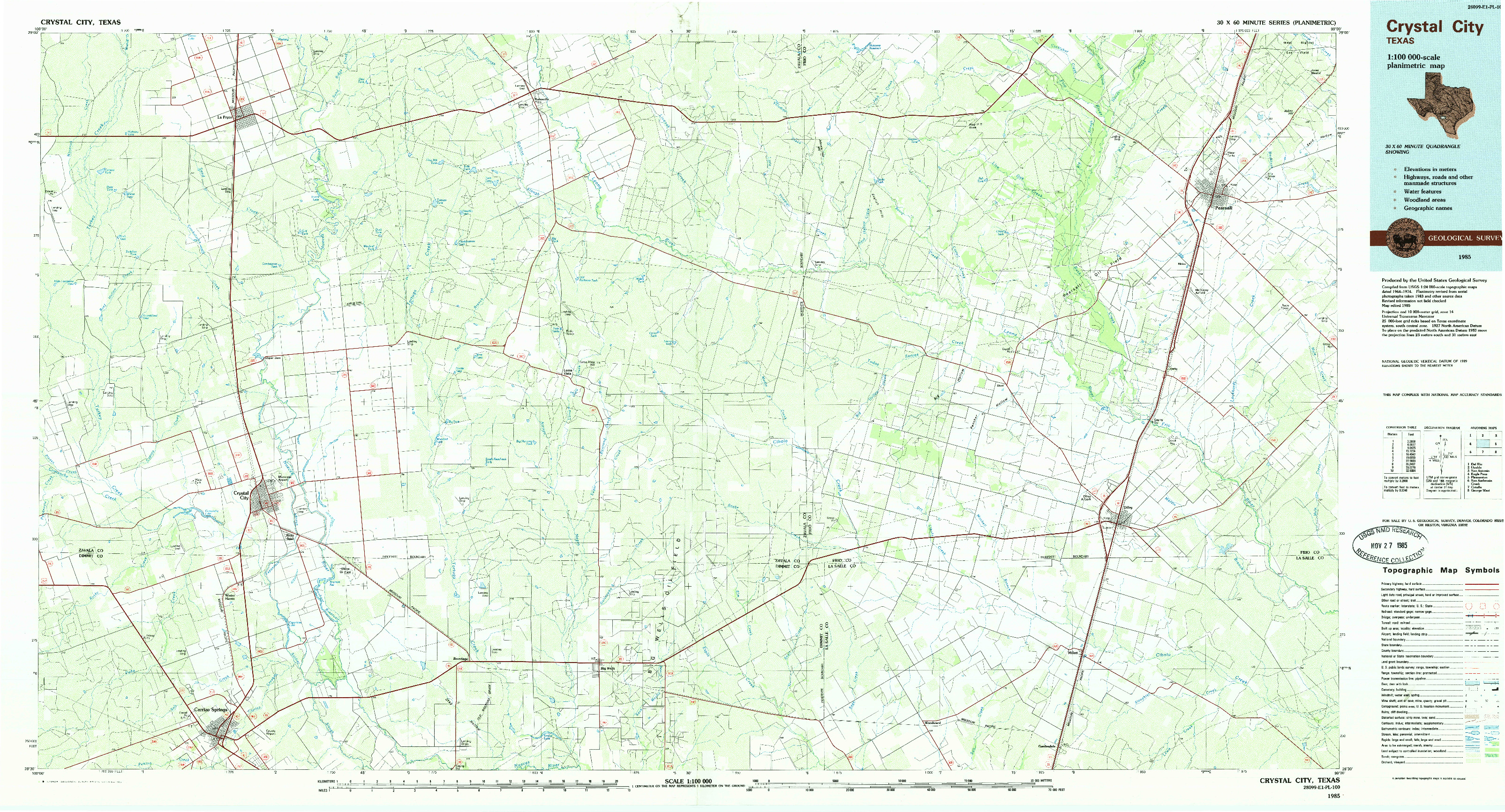 USGS 1:100000-SCALE QUADRANGLE FOR CRYSTAL CITY, TX 1985