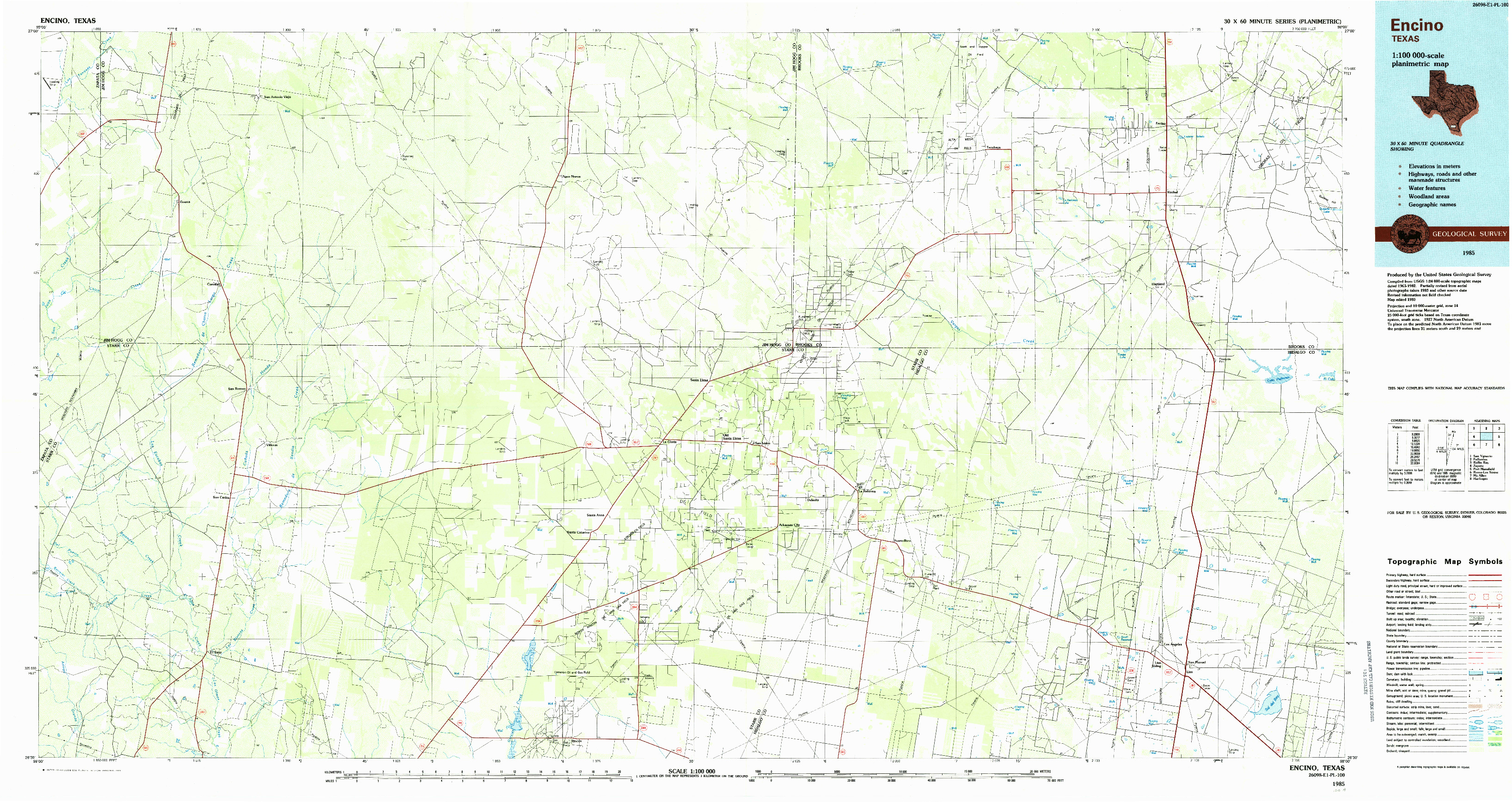 USGS 1:100000-SCALE QUADRANGLE FOR ENCINO, TX 1985