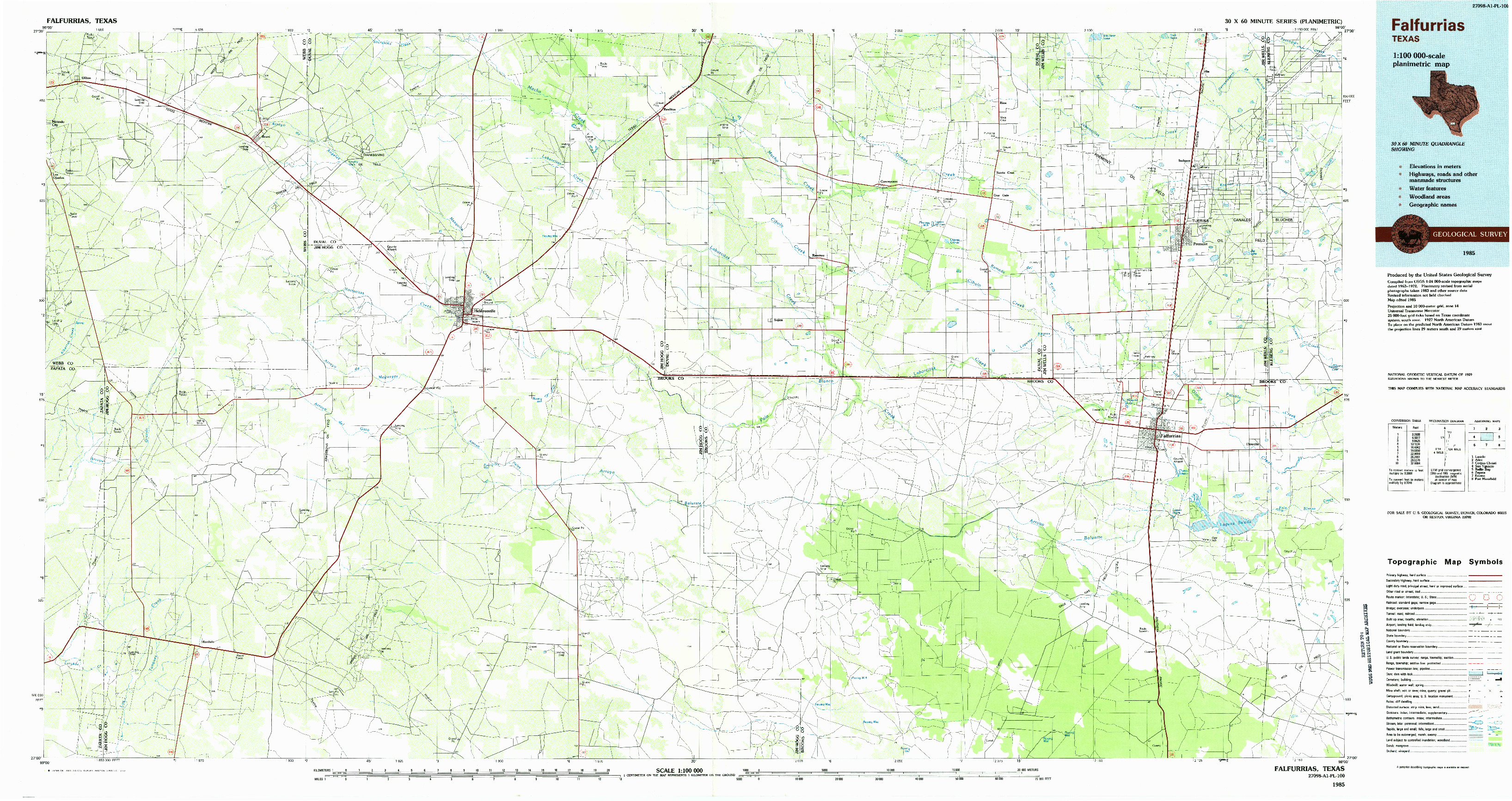 USGS 1:100000-SCALE QUADRANGLE FOR FALFURRIAS, TX 1985
