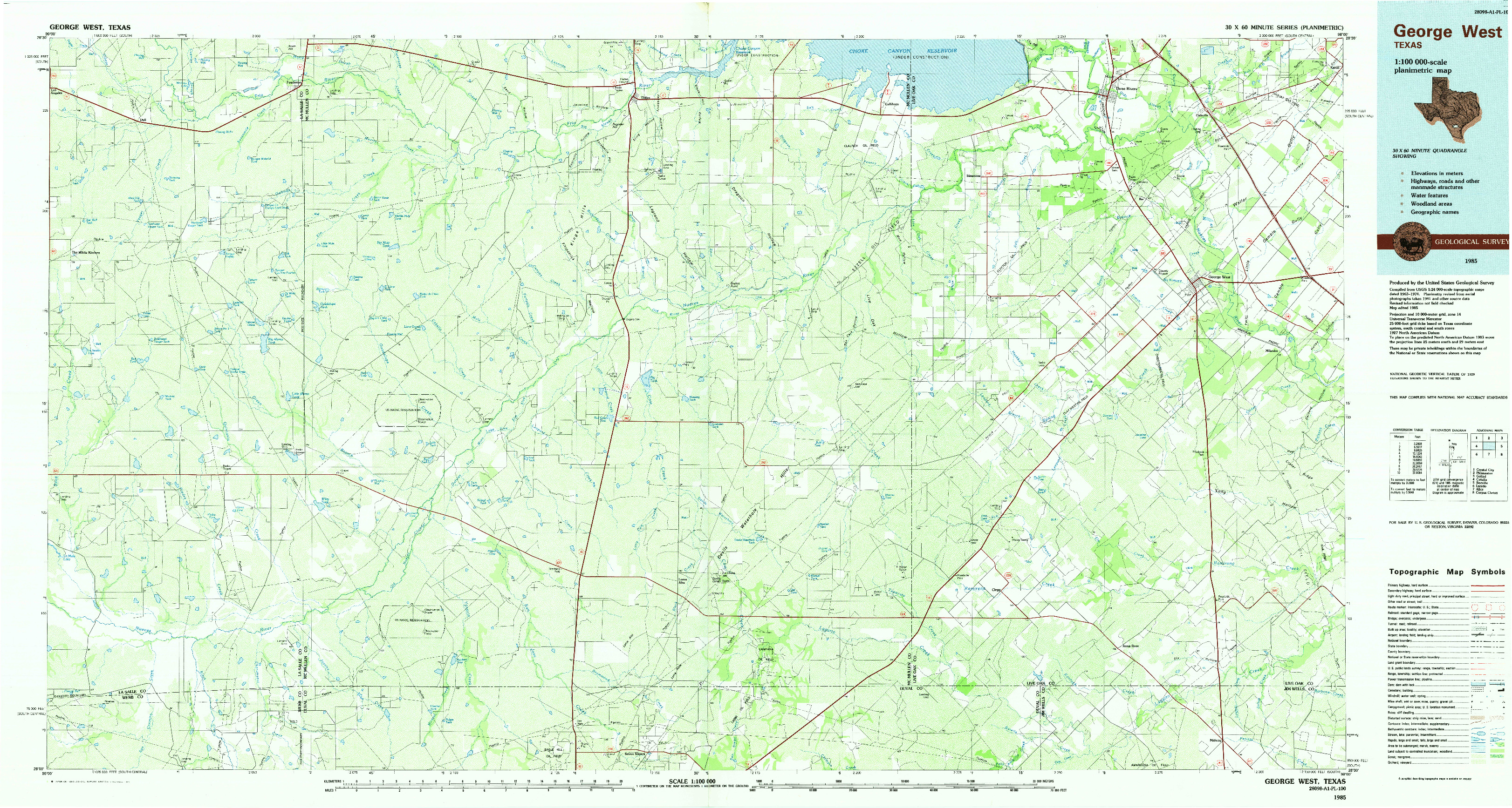 USGS 1:100000-SCALE QUADRANGLE FOR GEORGE WEST, TX 1985