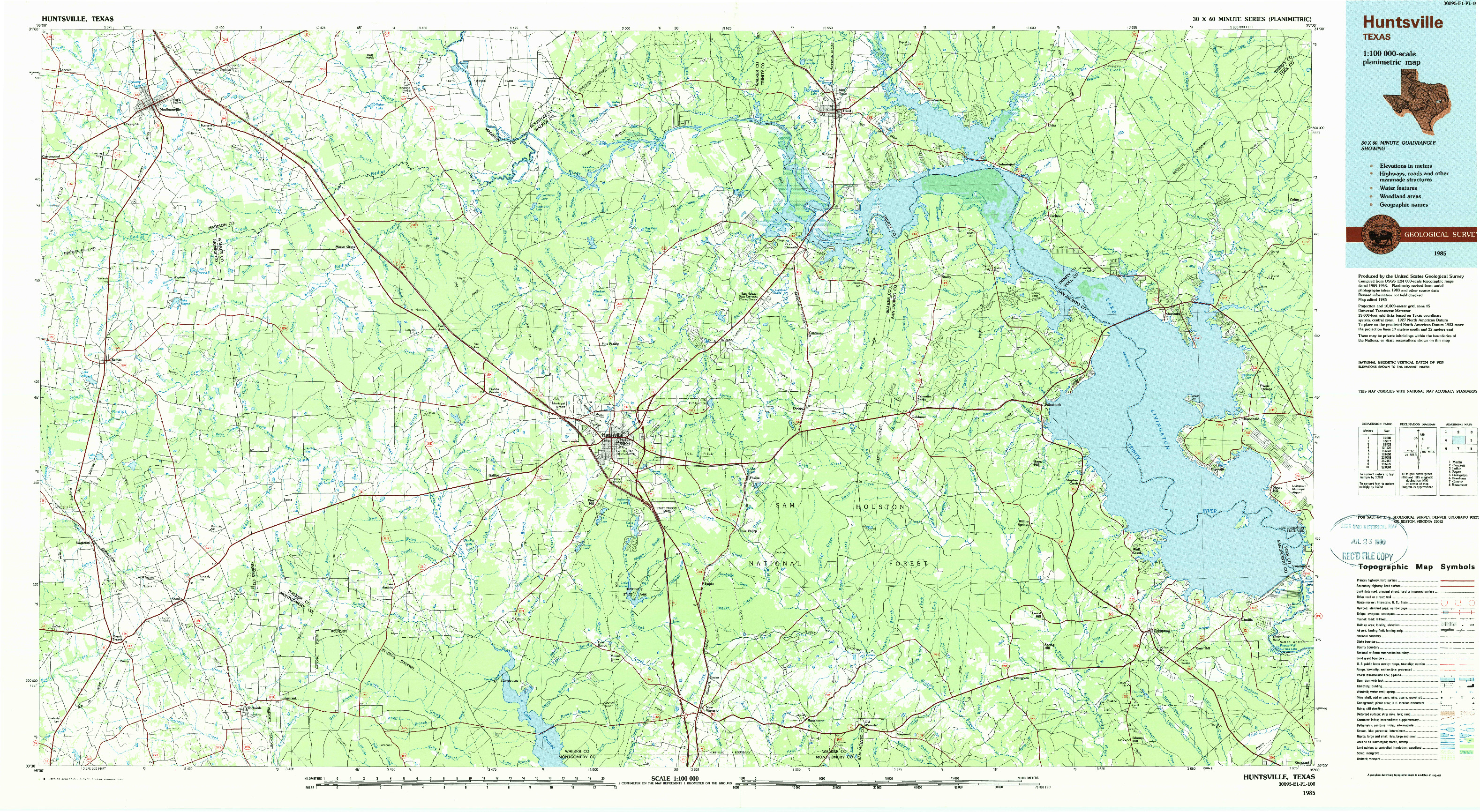 USGS 1:100000-SCALE QUADRANGLE FOR HUNTSVILLE, TX 1985