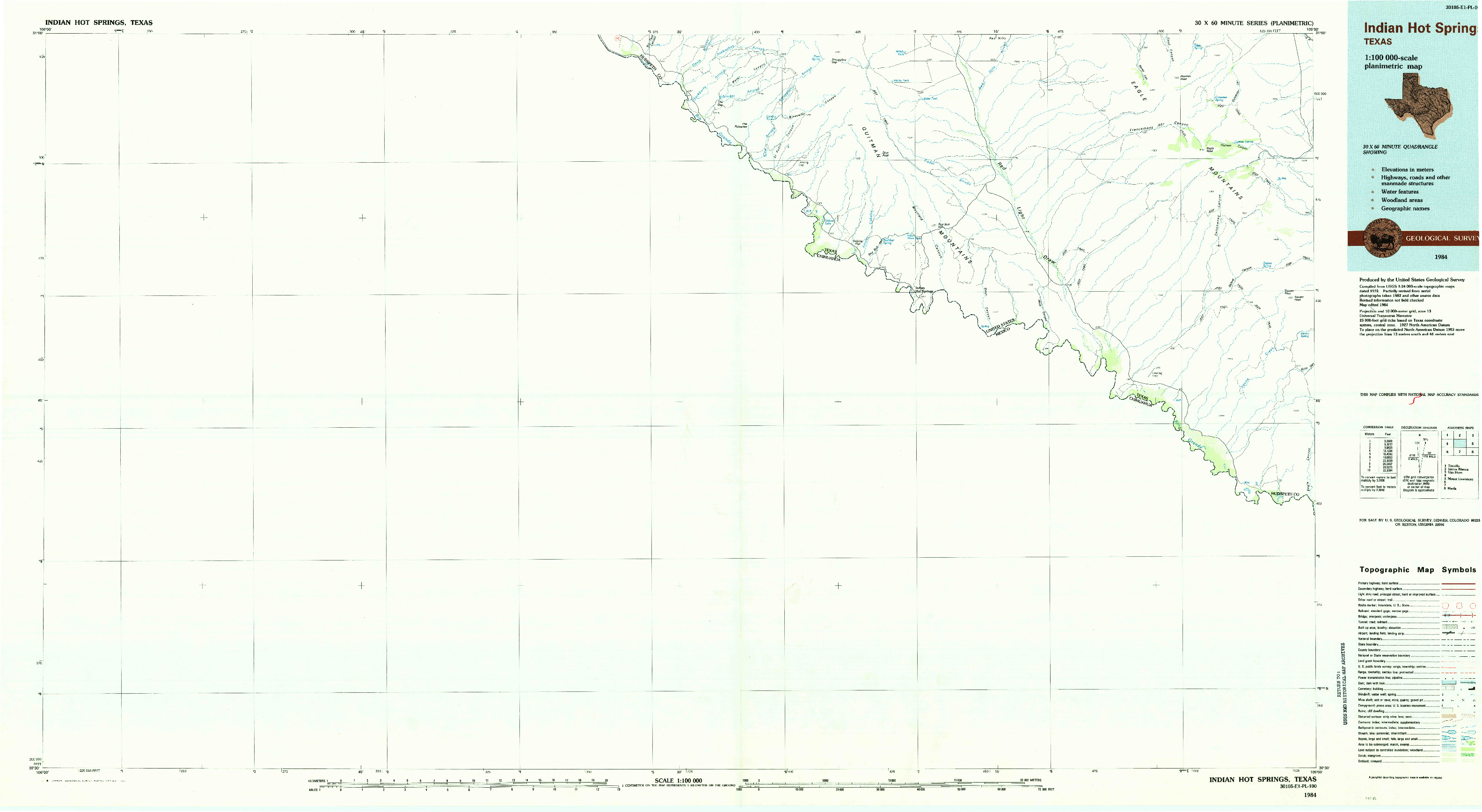 USGS 1:100000-SCALE QUADRANGLE FOR INDIAN HOT SPRINGS, TX 1984