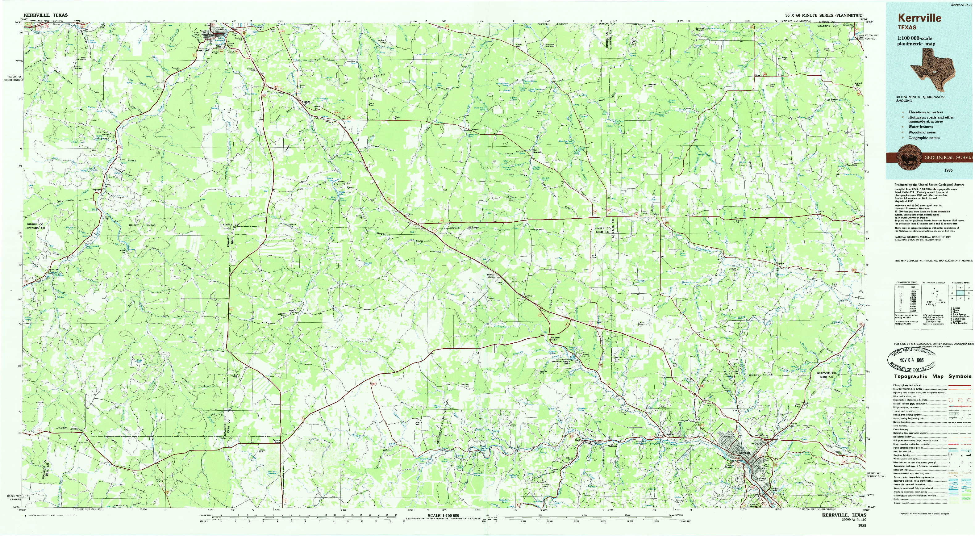 USGS 1:100000-SCALE QUADRANGLE FOR KERRVILLE, TX 1985