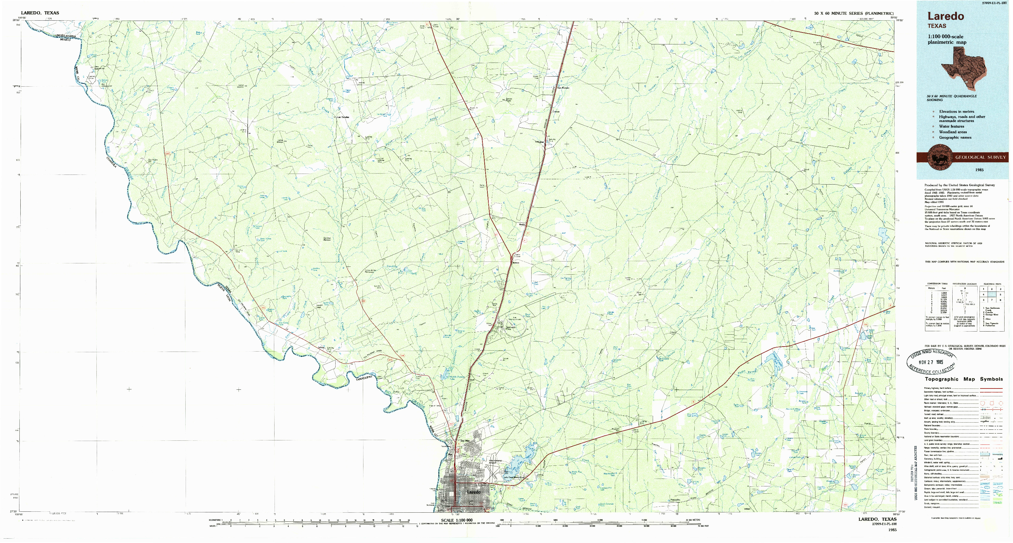USGS 1:100000-SCALE QUADRANGLE FOR LAREDO, TX 1985