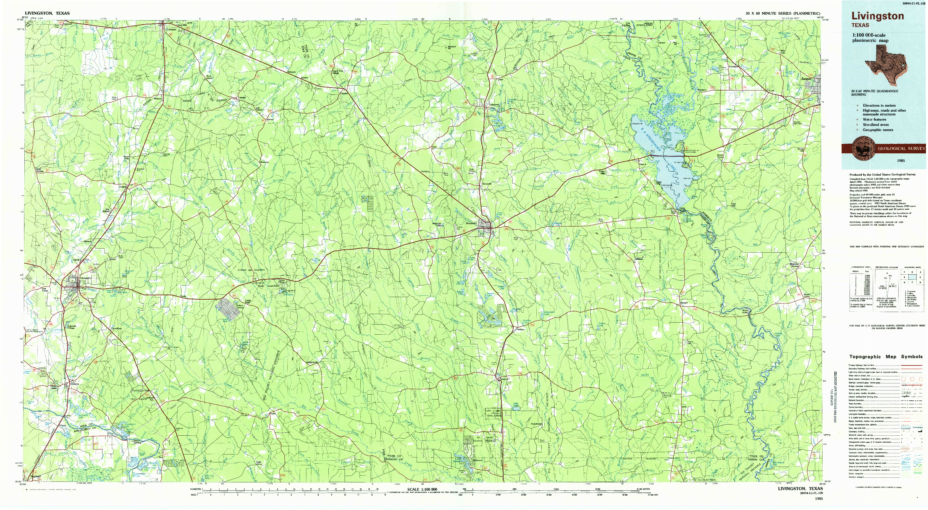USGS 1:100000-SCALE QUADRANGLE FOR LIVINGSTON, TX 1985