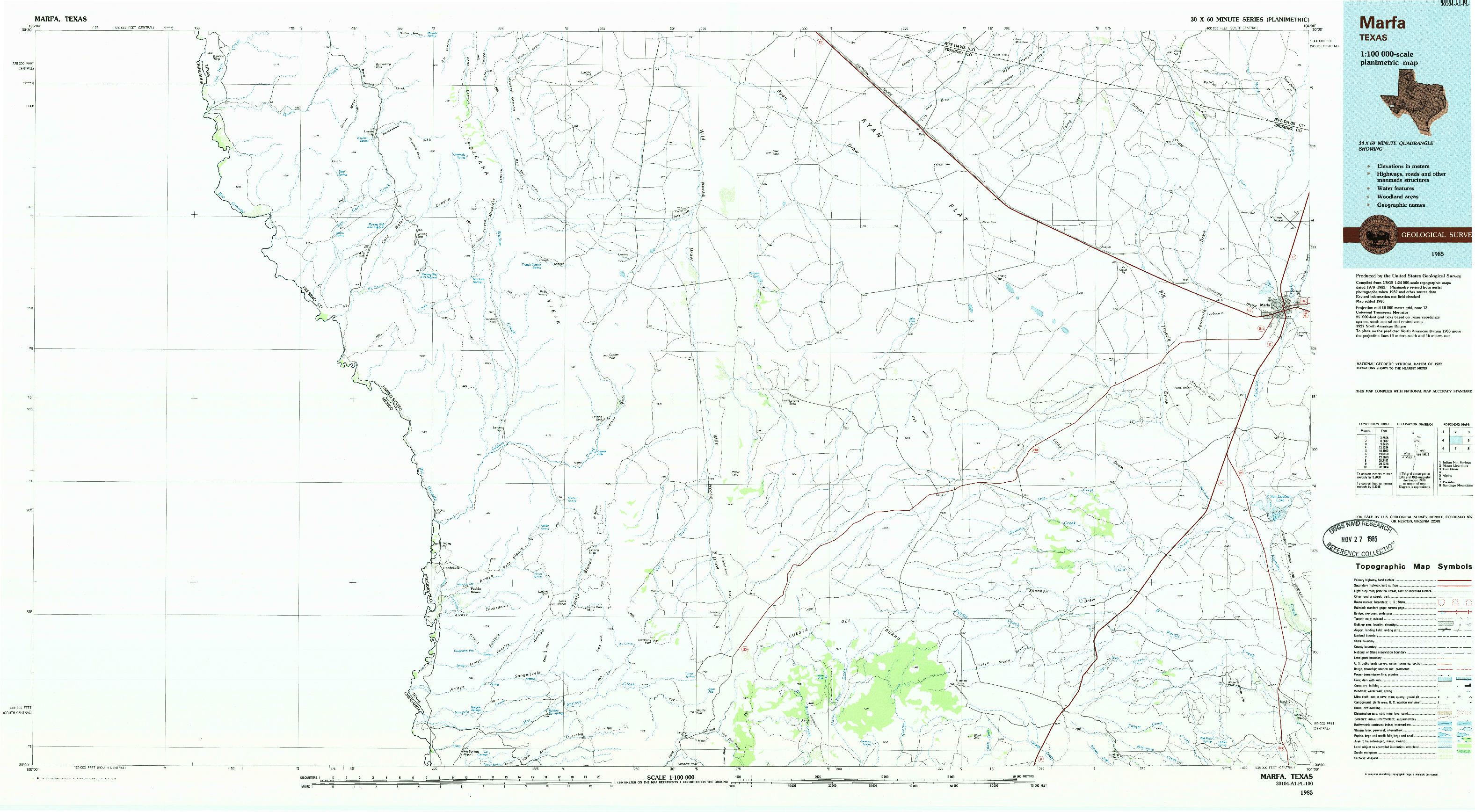 USGS 1:100000-SCALE QUADRANGLE FOR MARFA, TX 1985