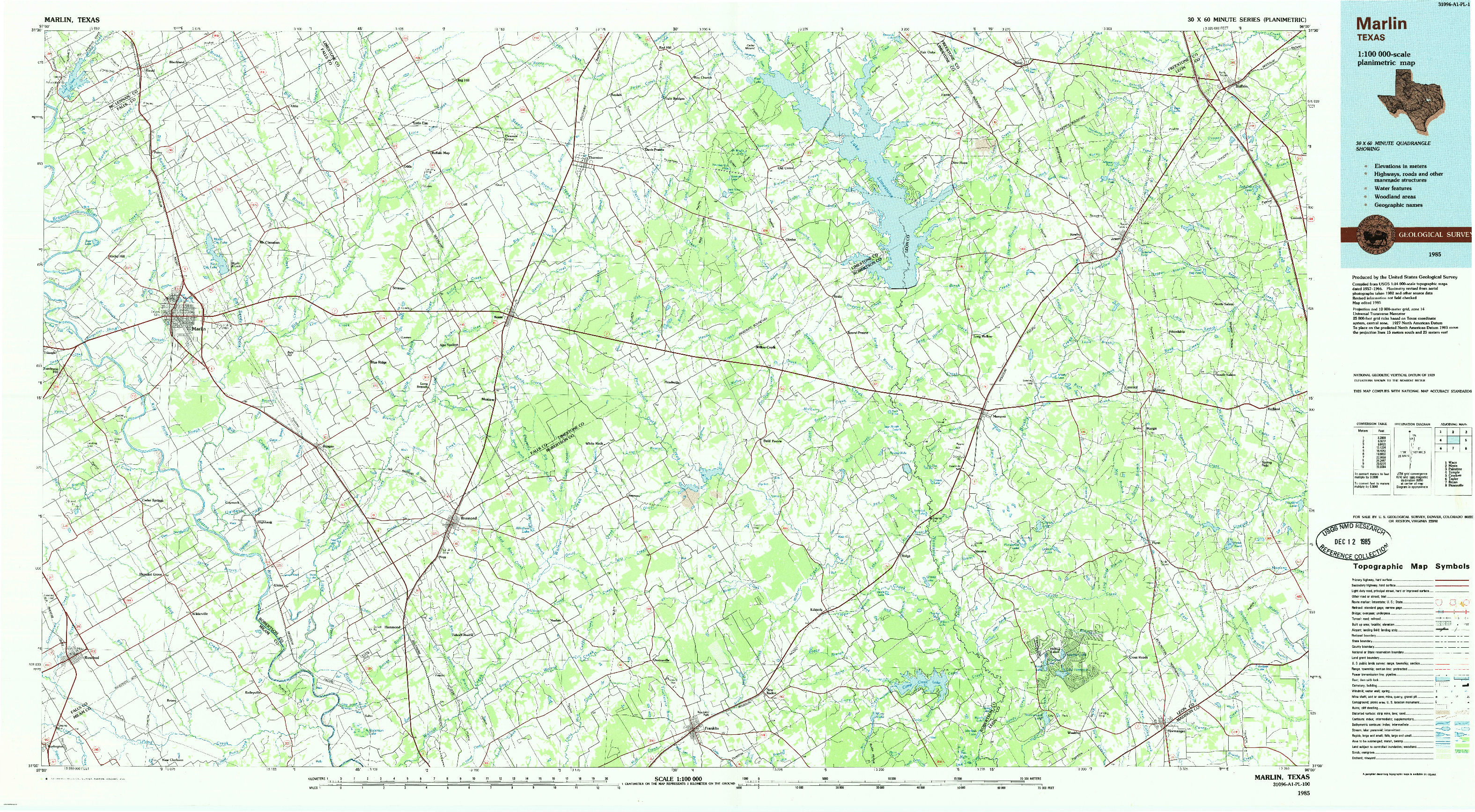 USGS 1:100000-SCALE QUADRANGLE FOR MARLIN, TX 1985