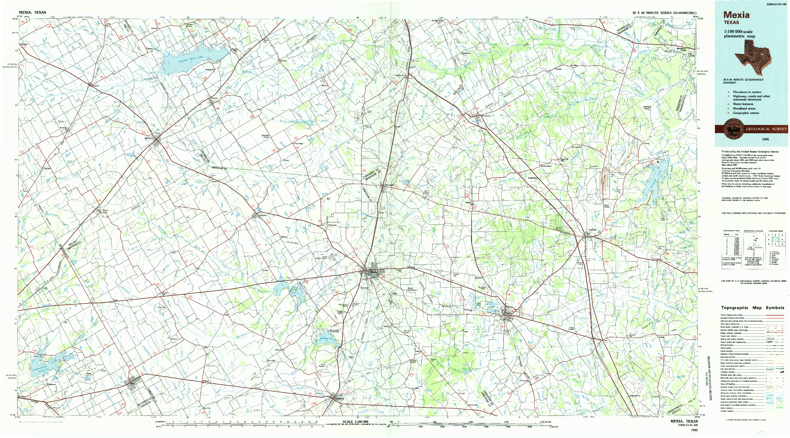 USGS 1:100000-SCALE QUADRANGLE FOR MEXIA, TX 1985