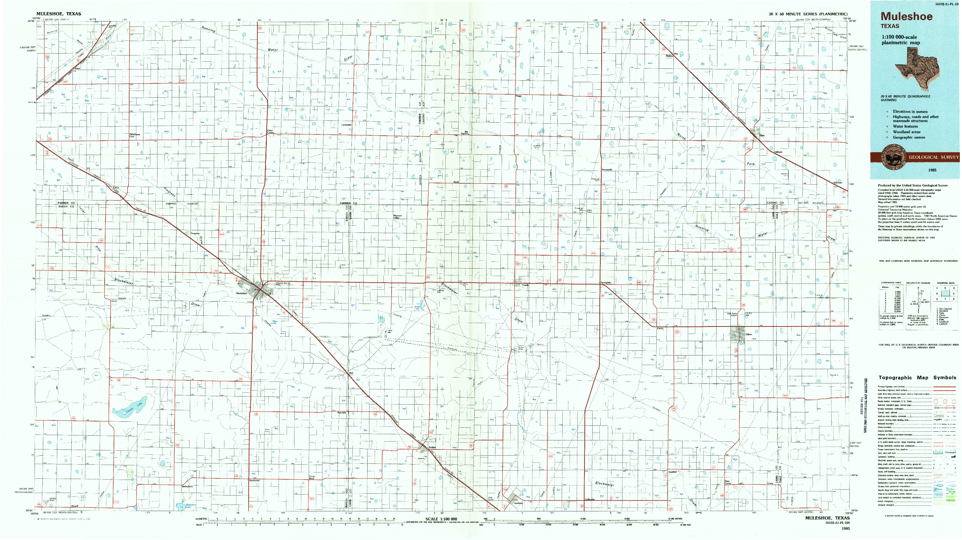 USGS 1:100000-SCALE QUADRANGLE FOR MULESHOE, TX 1985