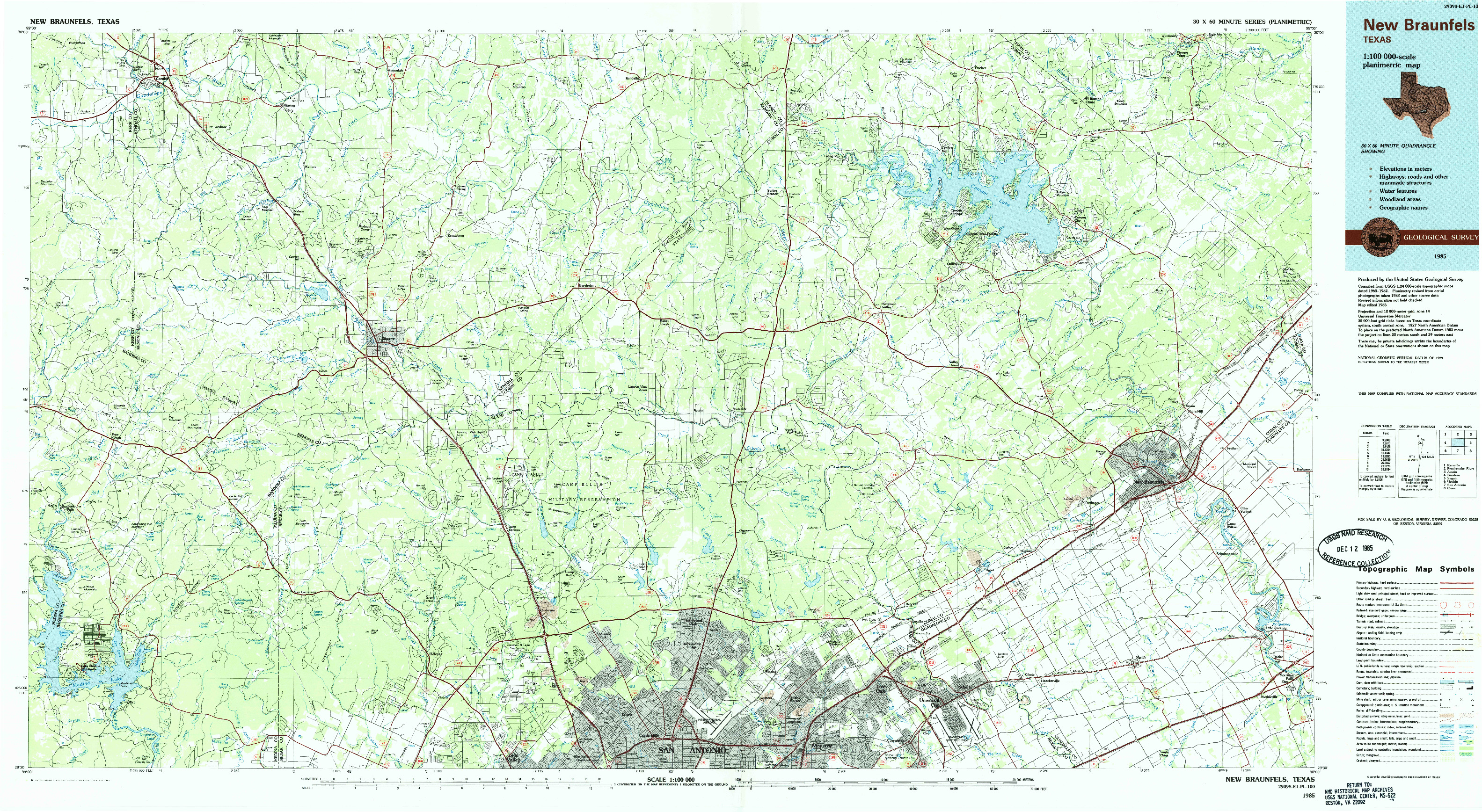 USGS 1:100000-SCALE QUADRANGLE FOR NEW BRAUNFELS, TX 1985