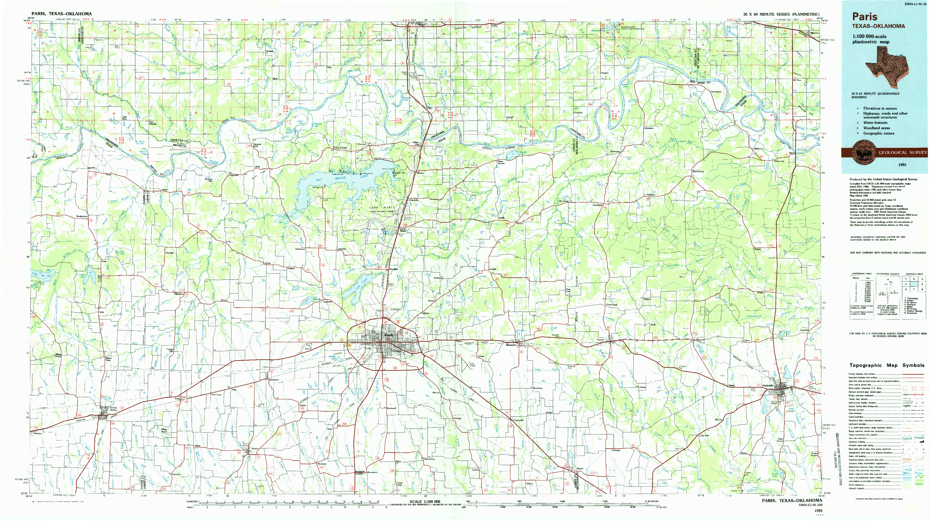 USGS 1:100000-SCALE QUADRANGLE FOR PARIS, TX 1985
