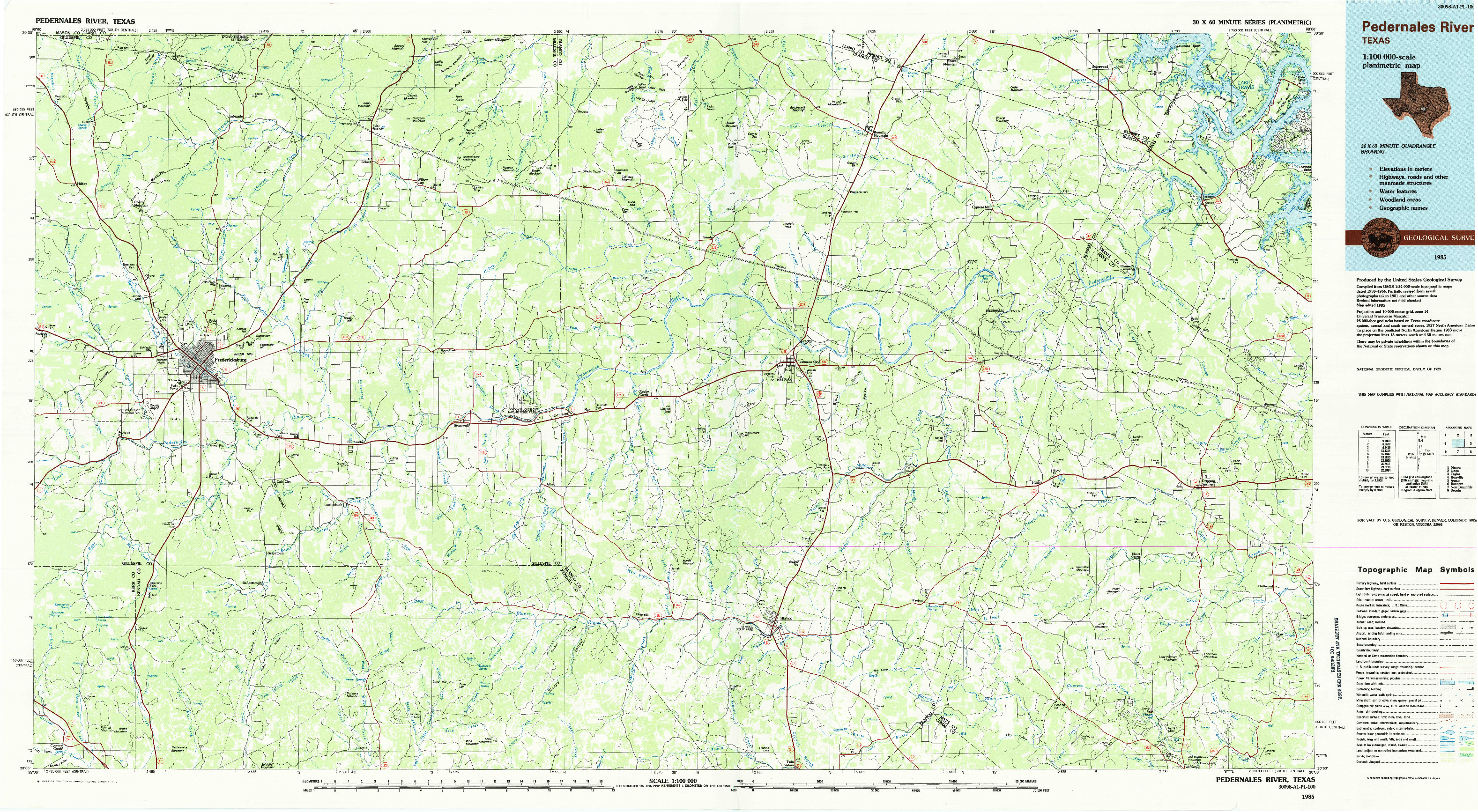 USGS 1:100000-SCALE QUADRANGLE FOR PEDERNALES RIVER, TX 1985