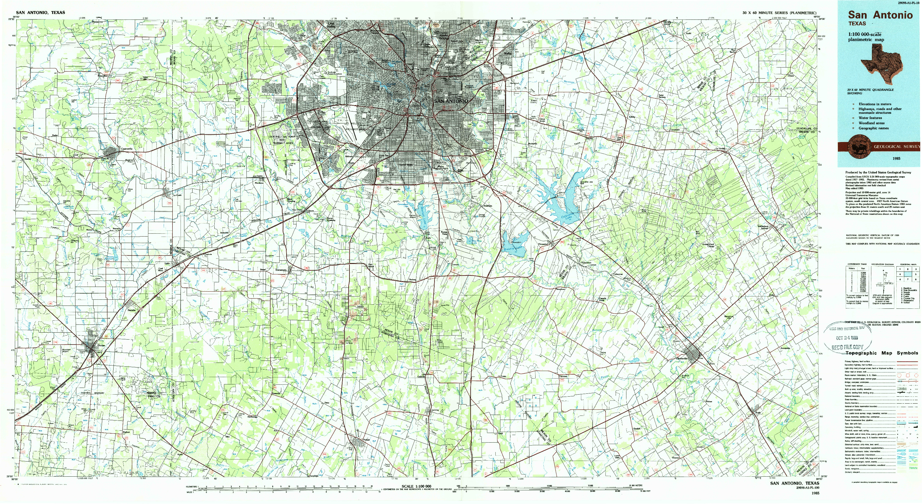 USGS 1:100000-SCALE QUADRANGLE FOR SAN ANTONIO, TX 1985