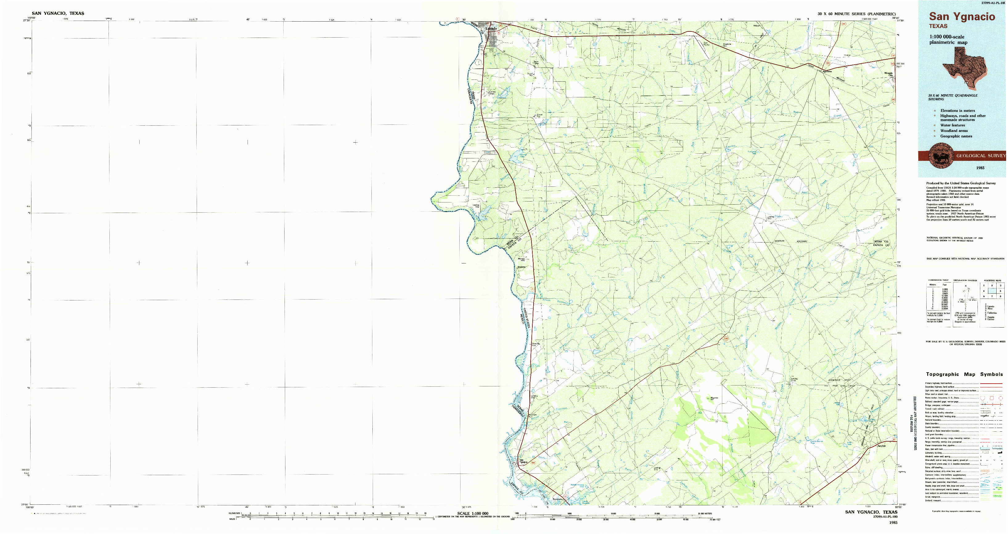 USGS 1:100000-SCALE QUADRANGLE FOR SAN YGNACIO, TX 1985