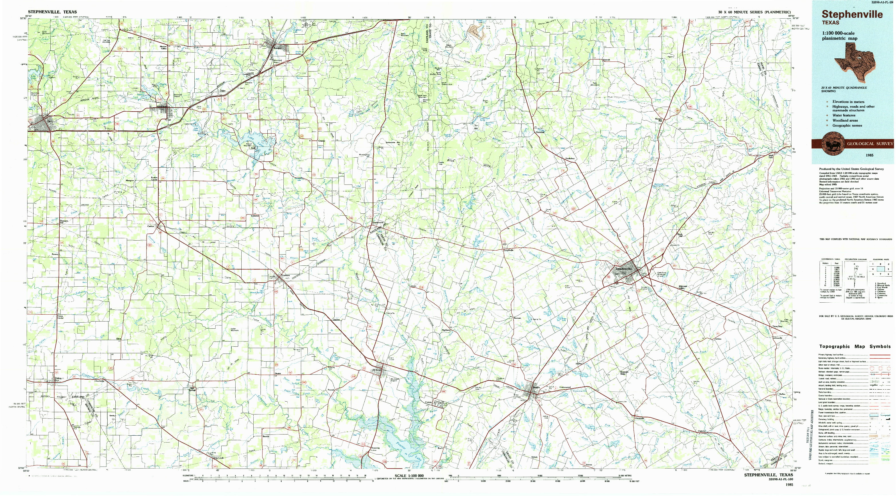 USGS 1:100000-SCALE QUADRANGLE FOR STEPHENVILLE, TX 1985