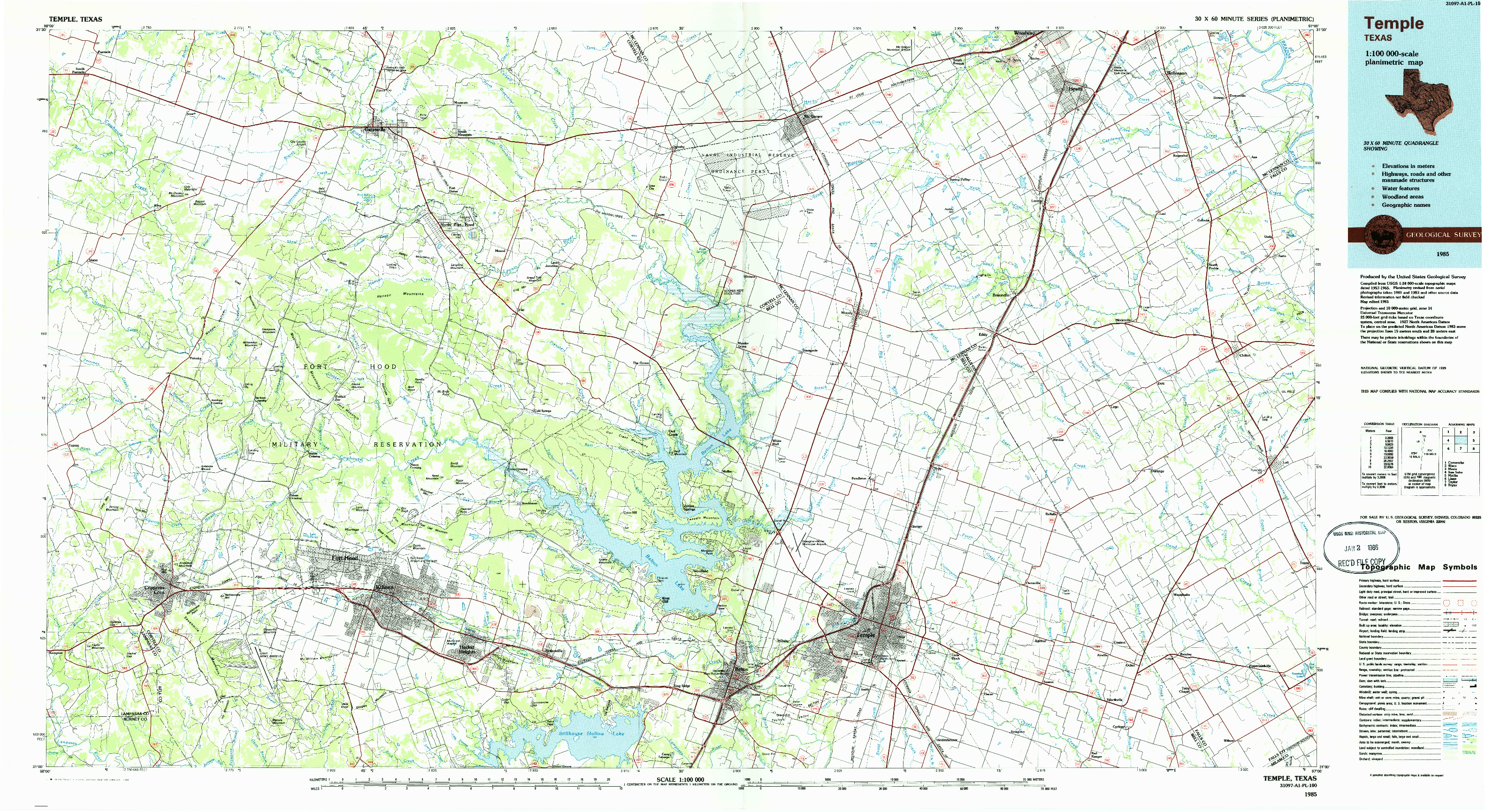 USGS 1:100000-SCALE QUADRANGLE FOR TEMPLE, TX 1985