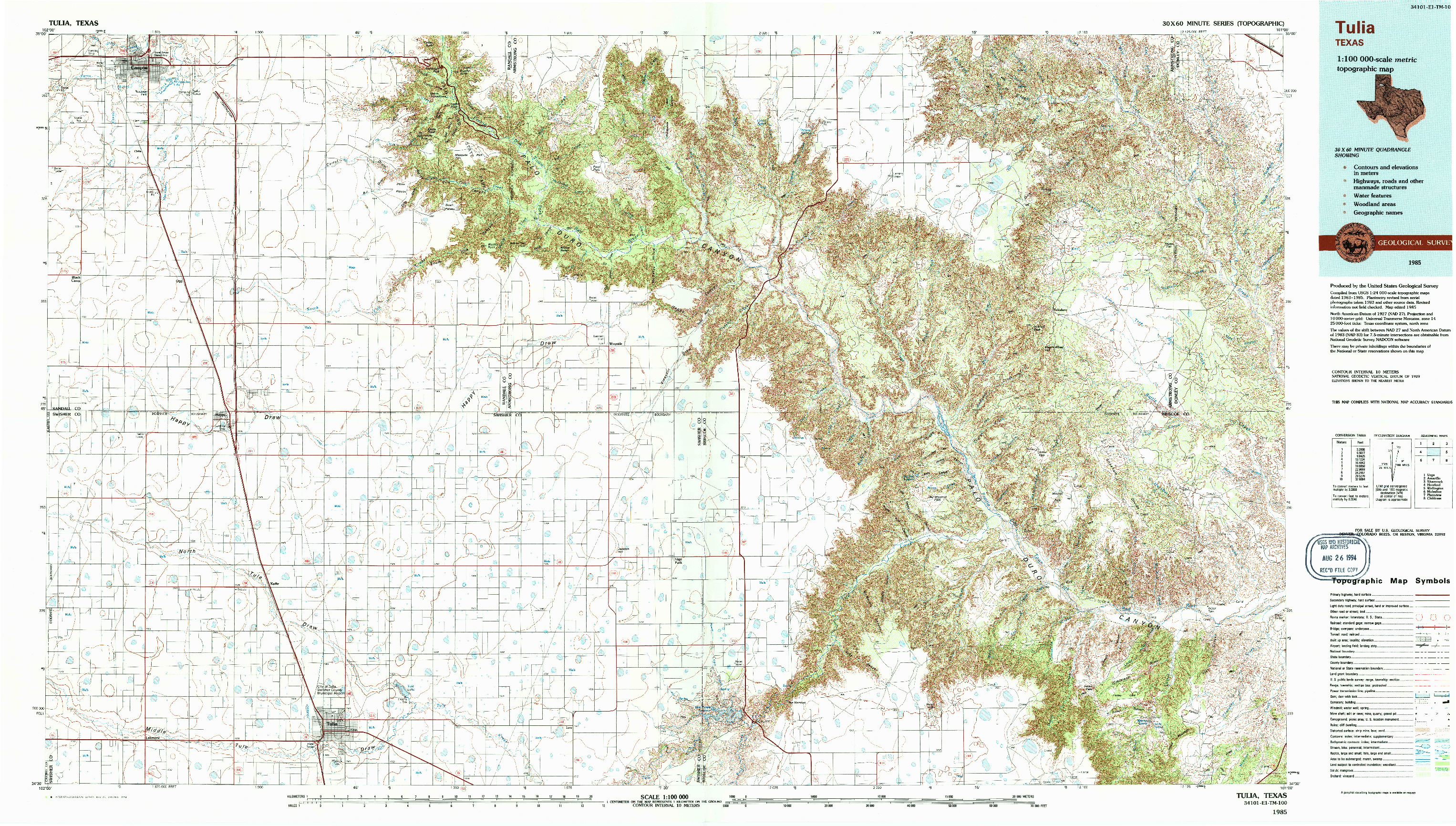 USGS 1:100000-SCALE QUADRANGLE FOR TULIA, TX 1985
