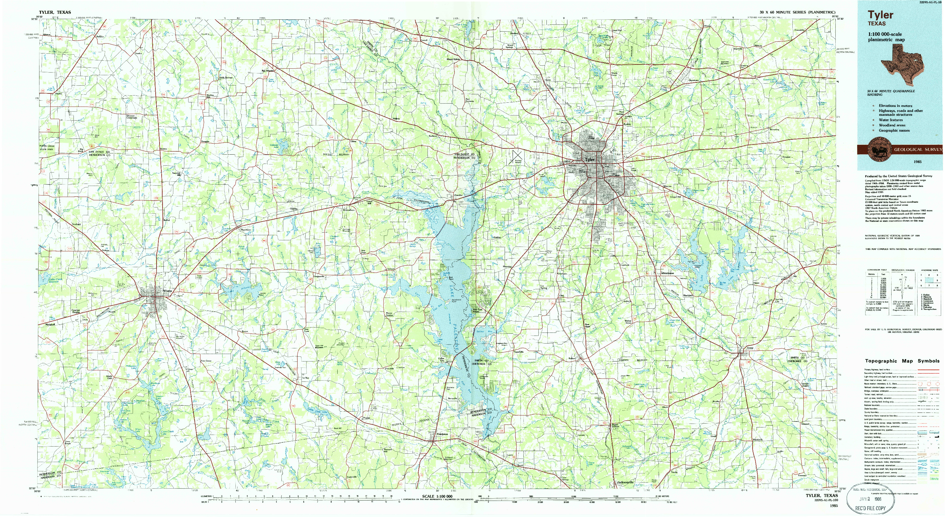 USGS 1:100000-SCALE QUADRANGLE FOR TYLER, TX 1985