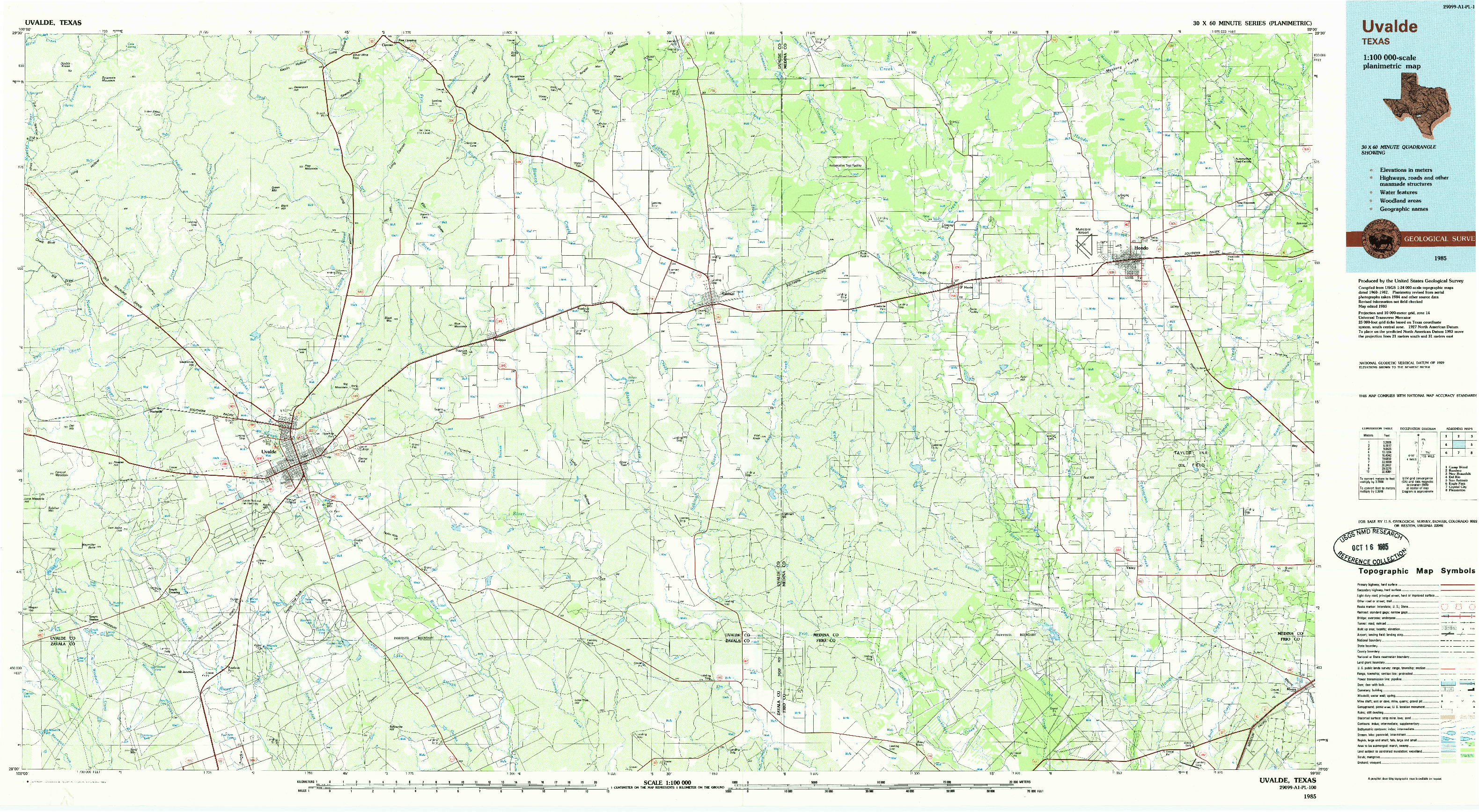 USGS 1:100000-SCALE QUADRANGLE FOR UVALDE, TX 1985