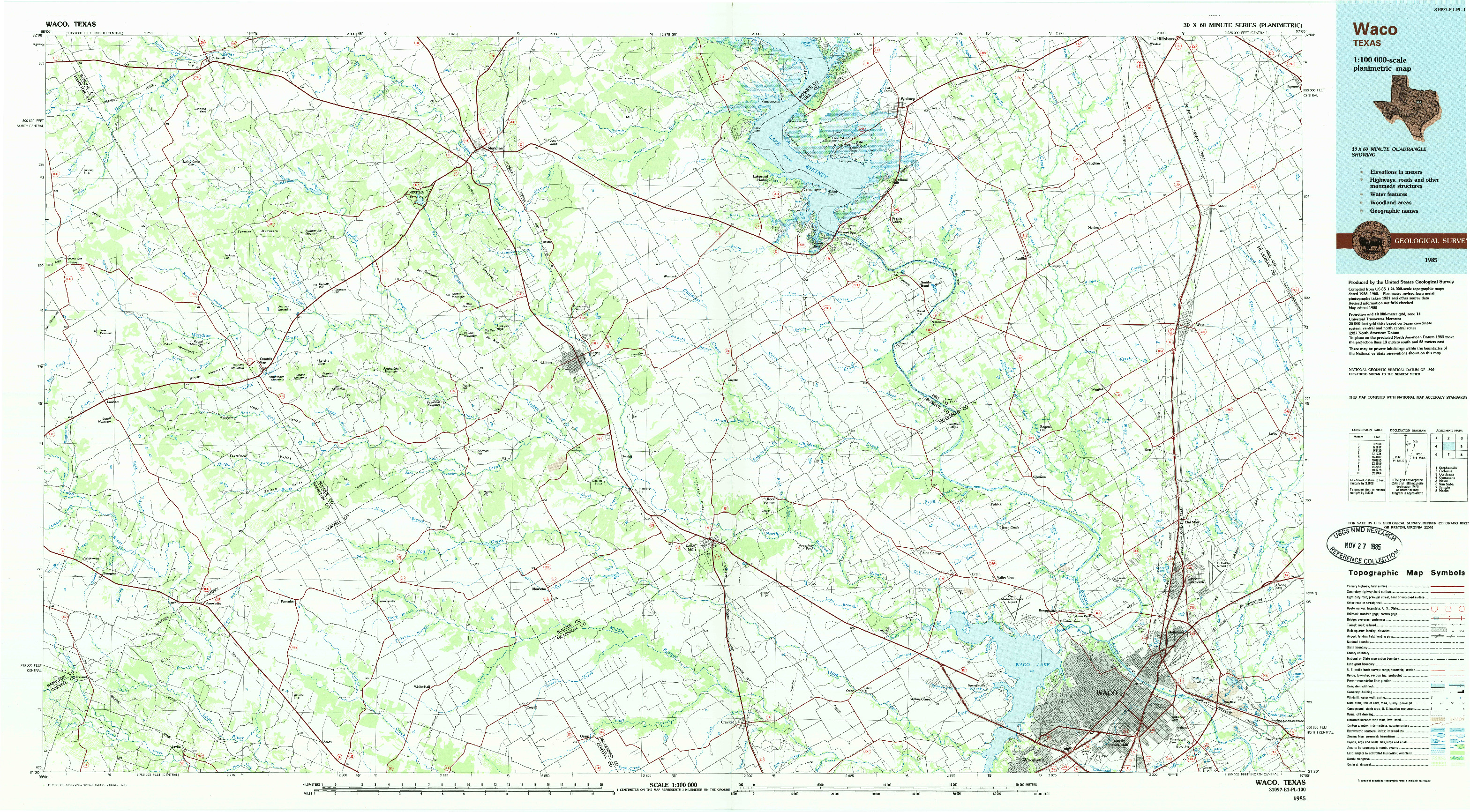 USGS 1:100000-SCALE QUADRANGLE FOR WACO, TX 1985