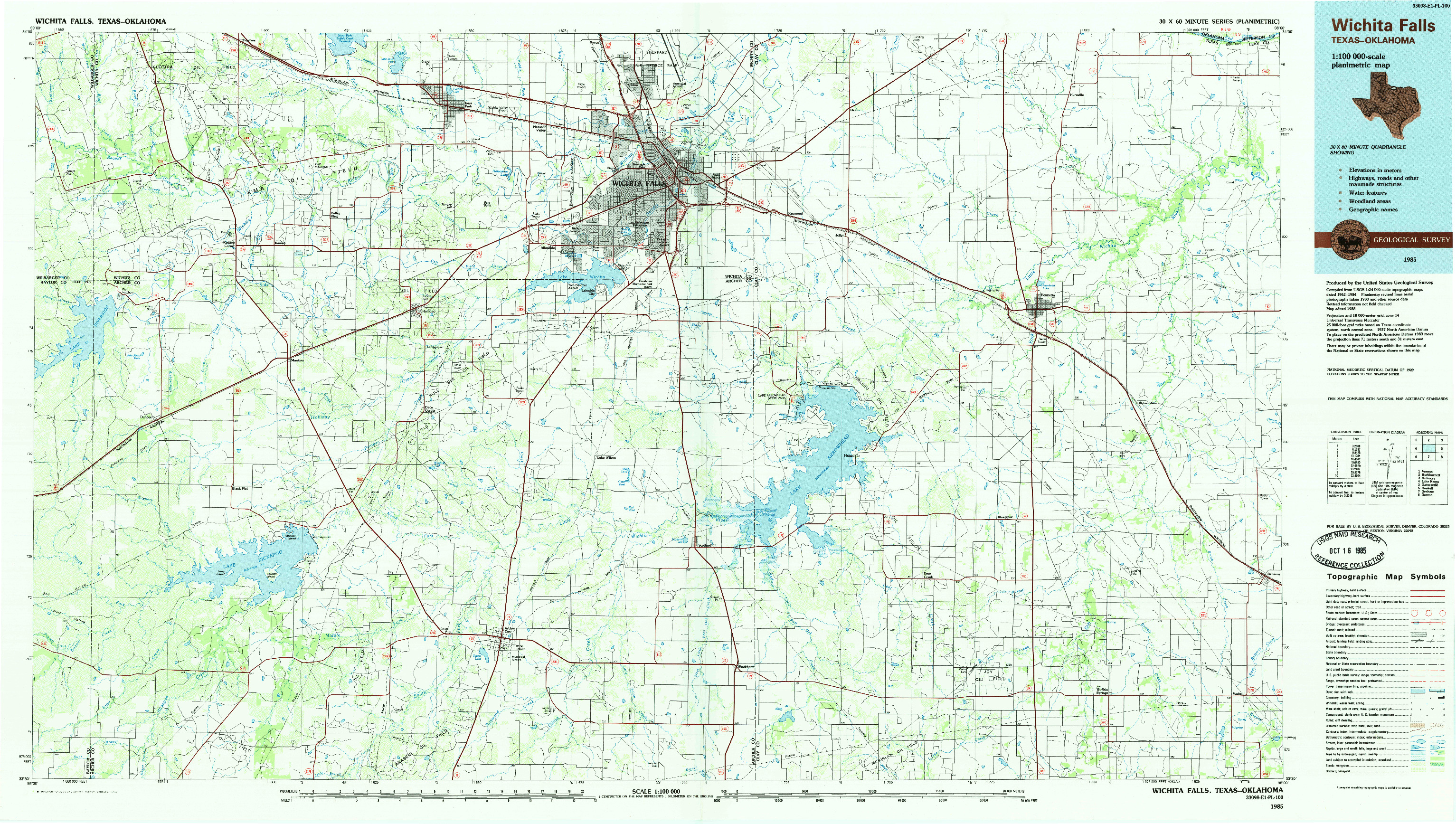 USGS 1:100000-SCALE QUADRANGLE FOR WICHITA FALLS, TX 1985