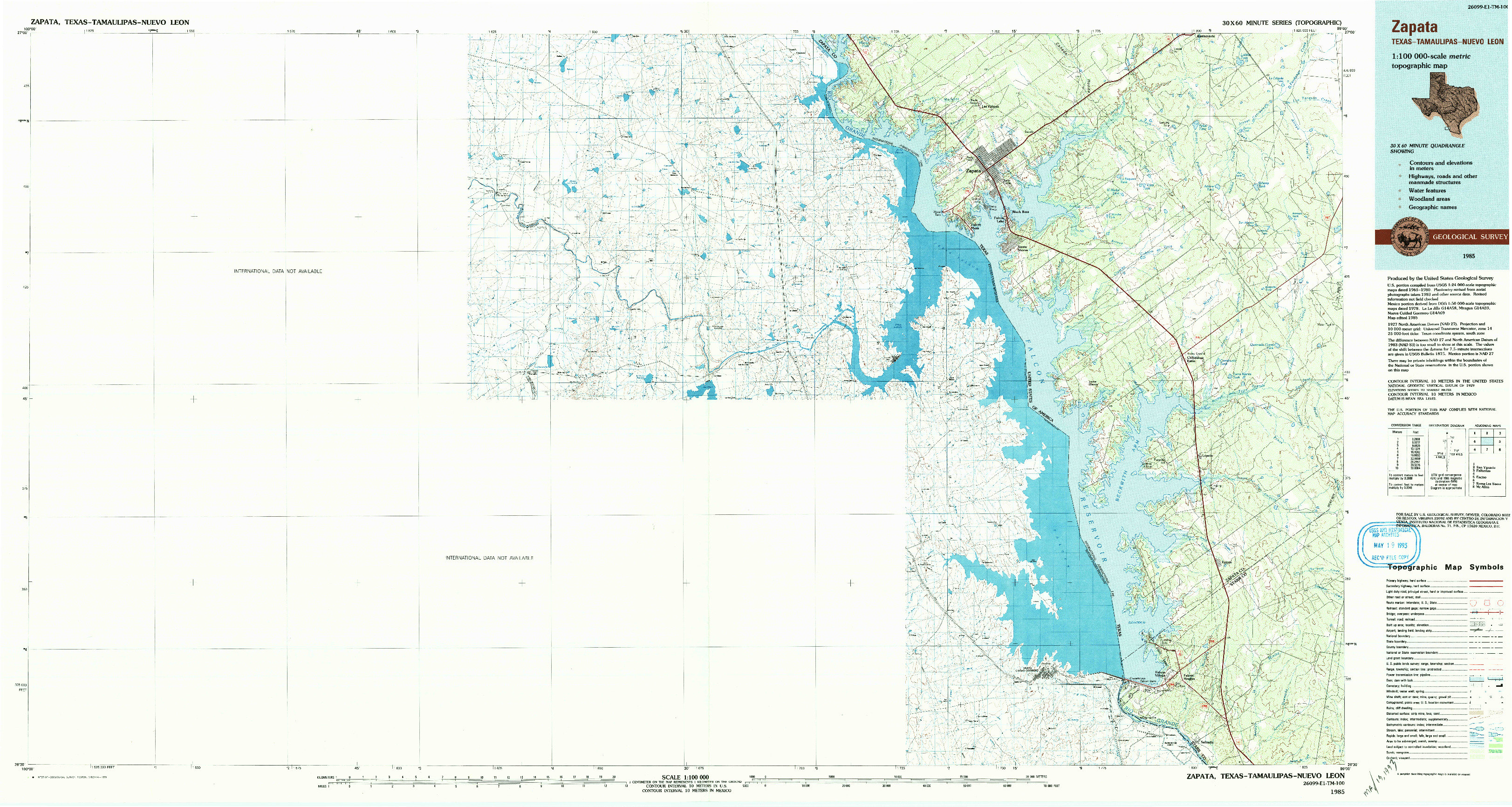 USGS 1:100000-SCALE QUADRANGLE FOR ZAPATA, TX 1985