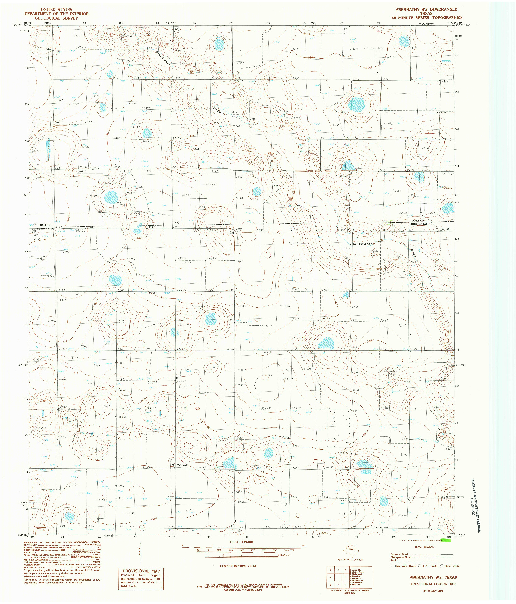USGS 1:24000-SCALE QUADRANGLE FOR ABERNATHY SW, TX 1985