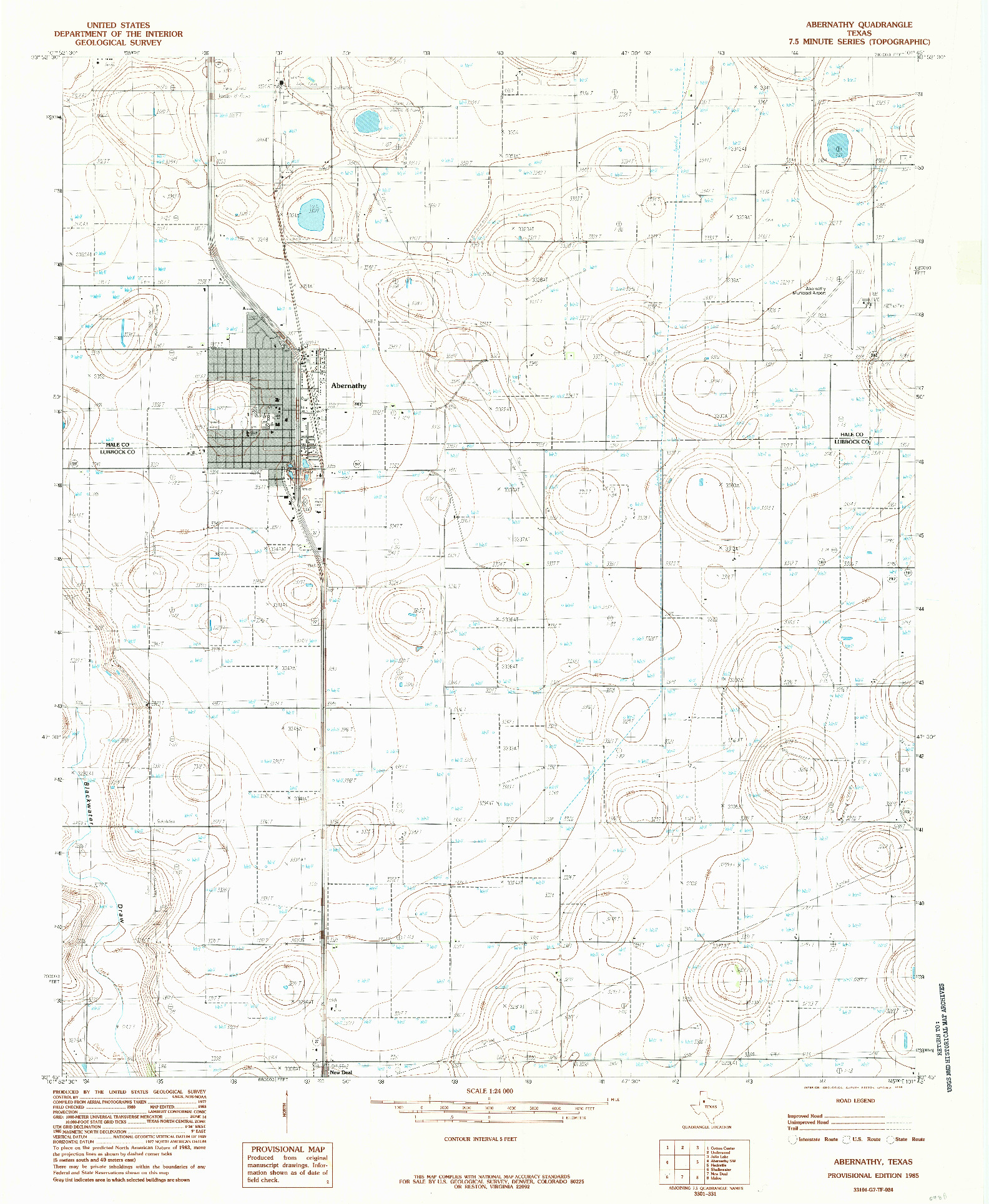 USGS 1:24000-SCALE QUADRANGLE FOR ABERNATHY, TX 1985