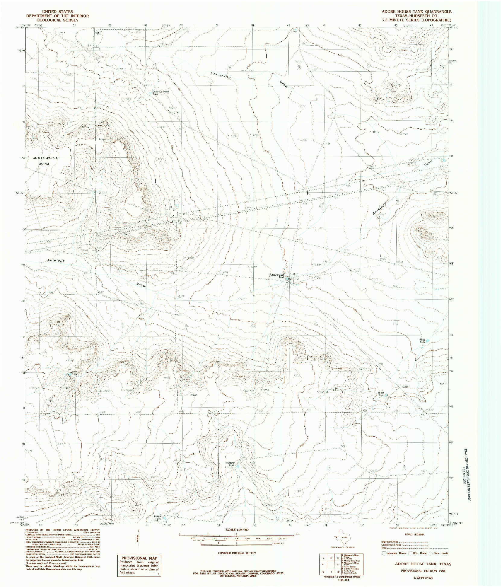 USGS 1:24000-SCALE QUADRANGLE FOR ADOBE HOUSE TANK, TX 1984