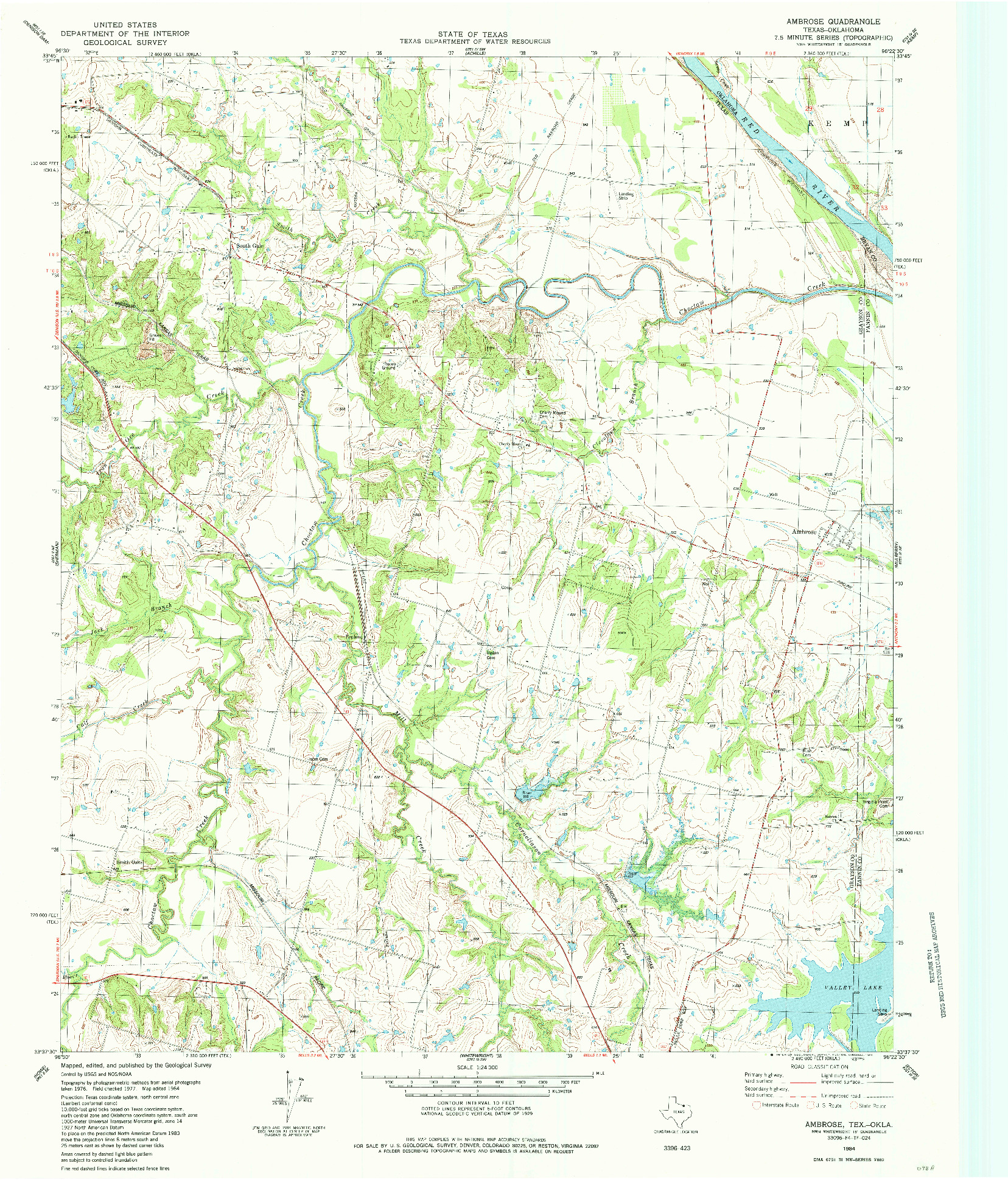USGS 1:24000-SCALE QUADRANGLE FOR AMBROSE, TX 1984