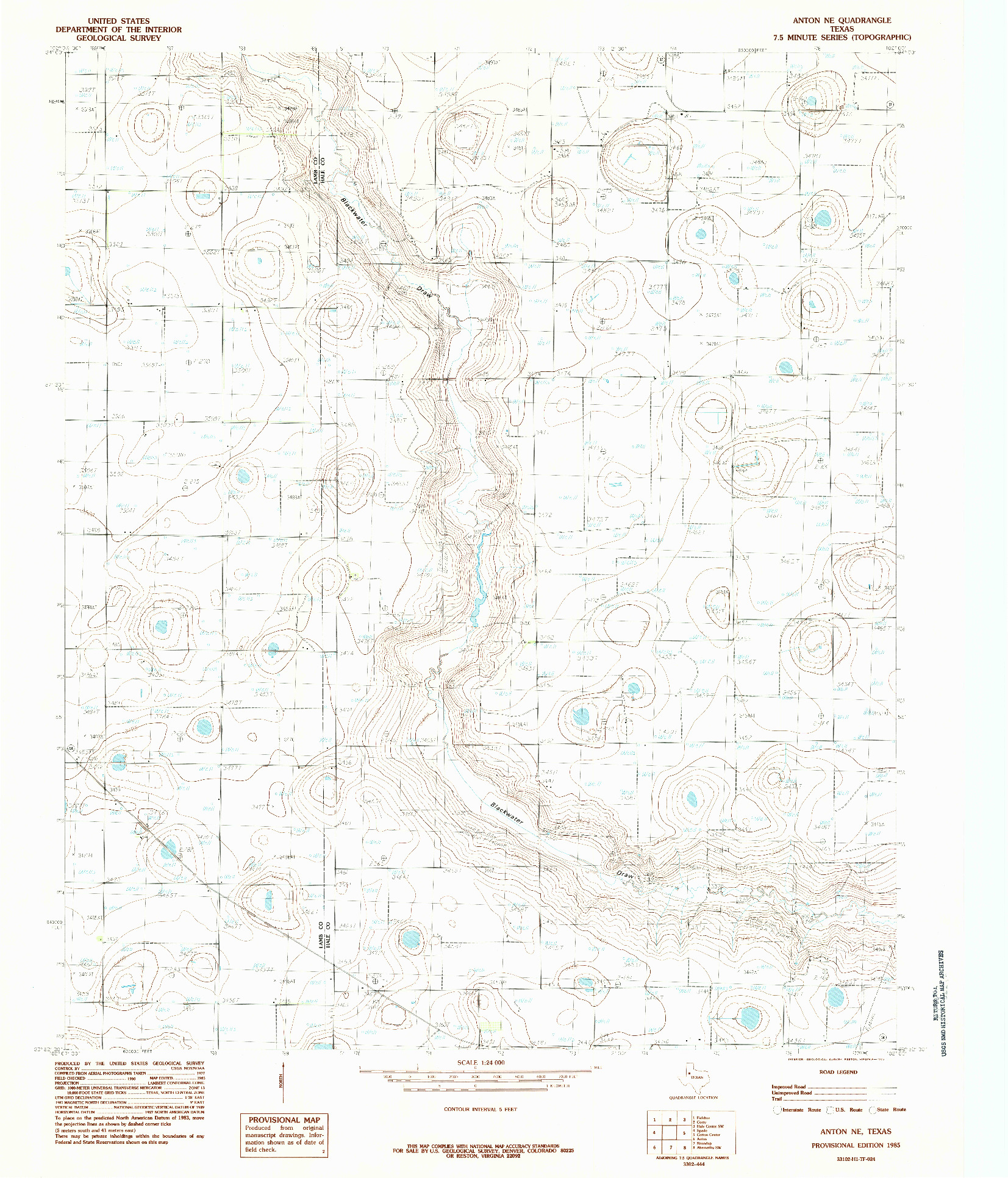 USGS 1:24000-SCALE QUADRANGLE FOR ANTON NE, TX 1985
