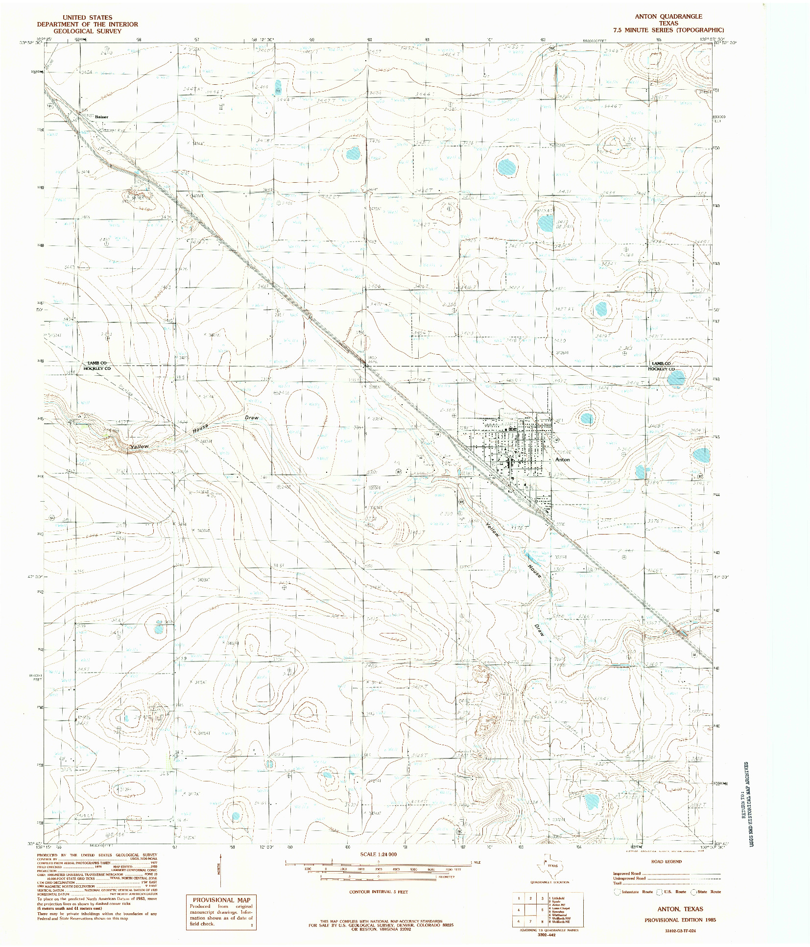 USGS 1:24000-SCALE QUADRANGLE FOR ANTON, TX 1985