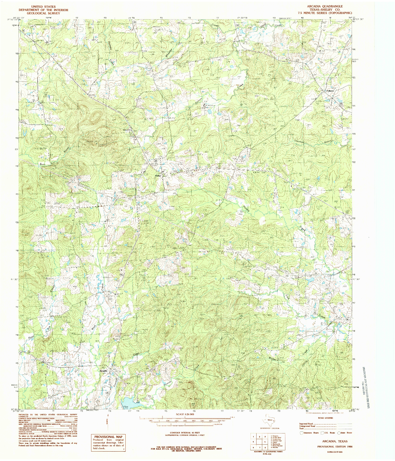 USGS 1:24000-SCALE QUADRANGLE FOR ARCADIA, TX 1984