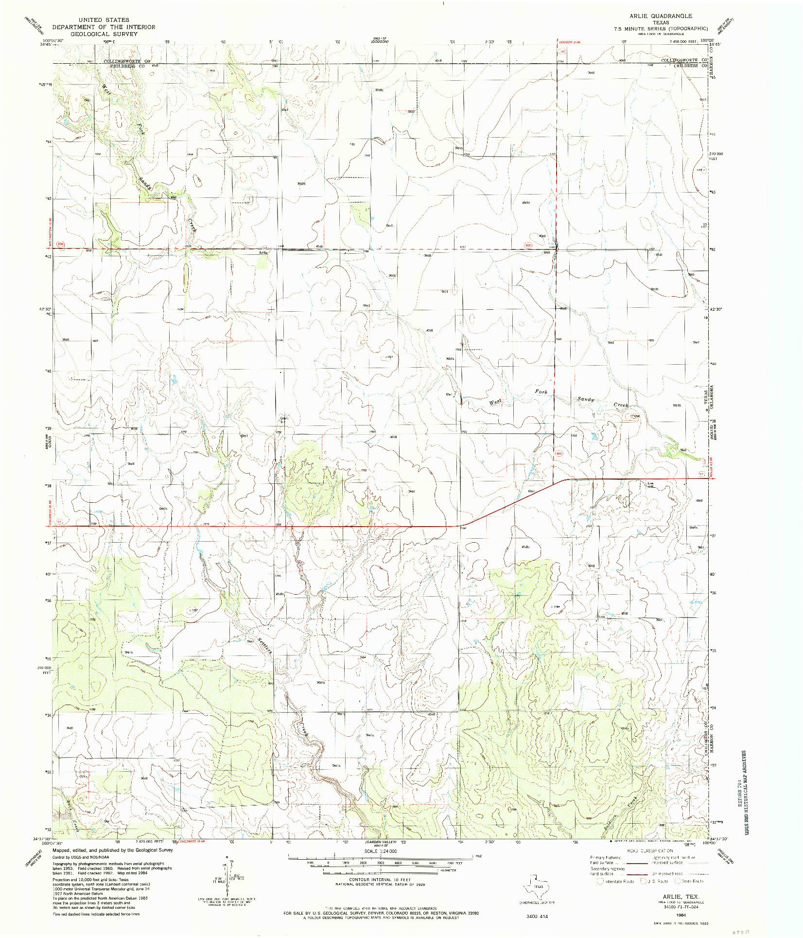 USGS 1:24000-SCALE QUADRANGLE FOR ARLIE, TX 1984
