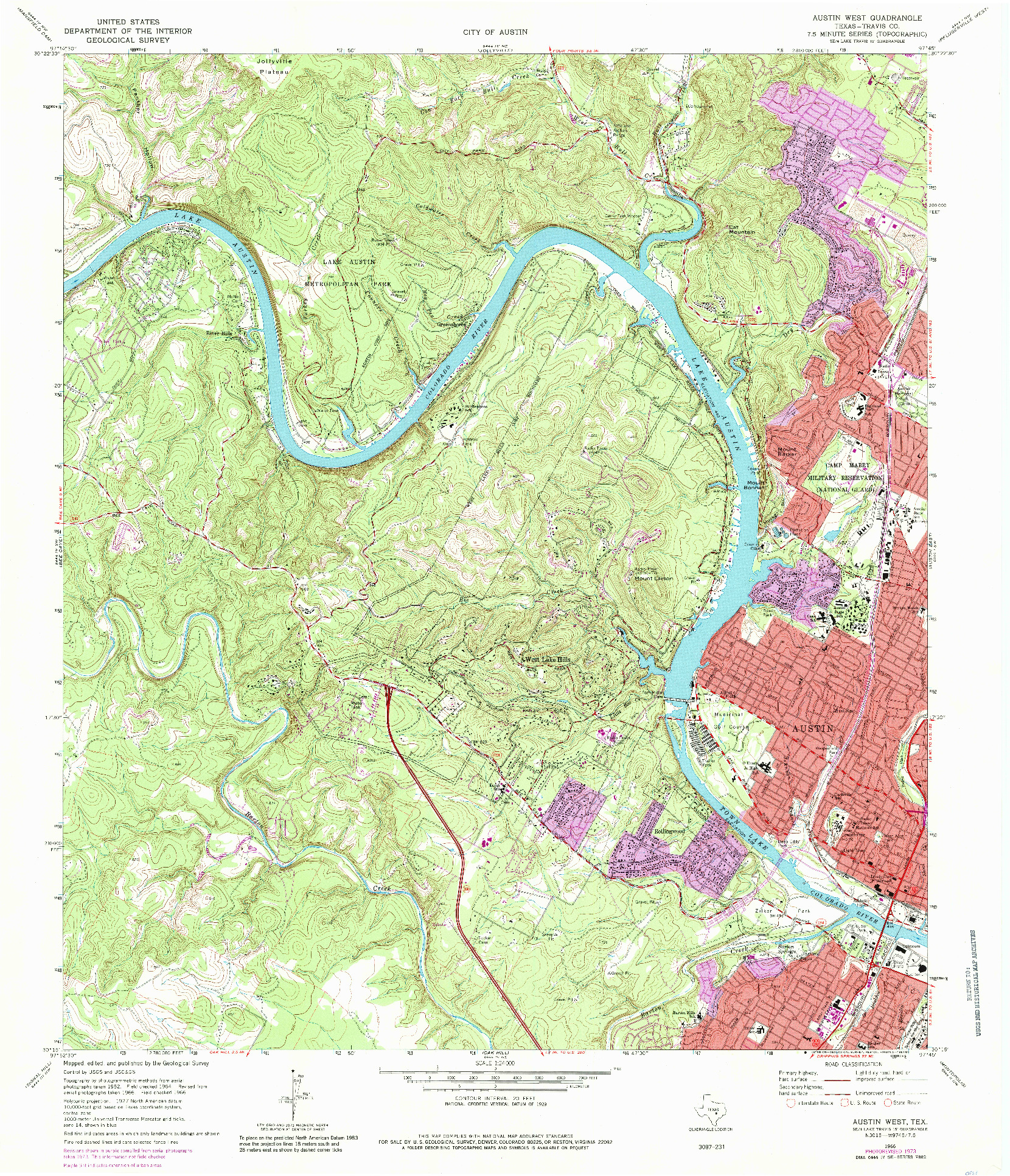 USGS 1:24000-SCALE QUADRANGLE FOR AUSTIN WEST, TX 1966