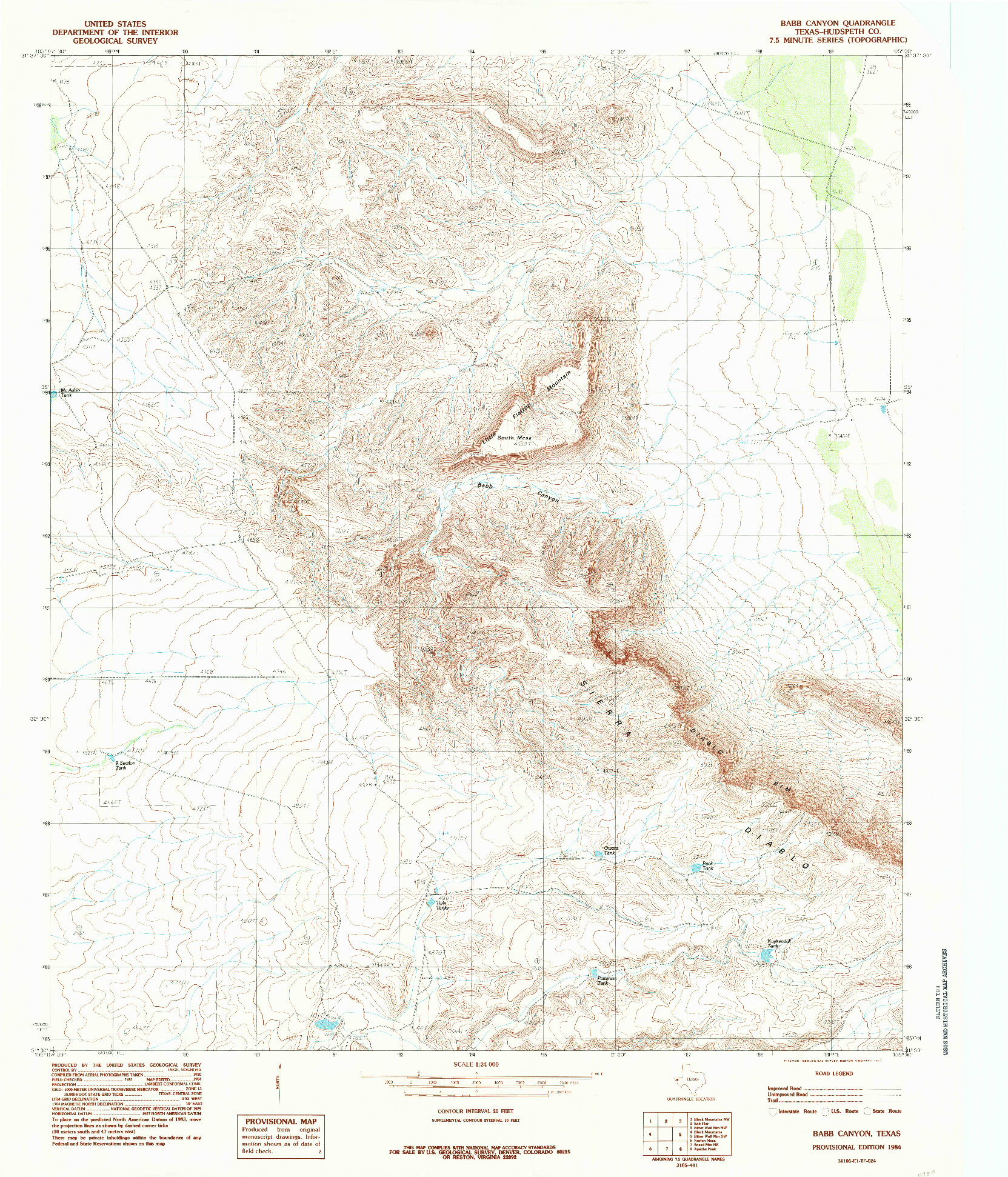 USGS 1:24000-SCALE QUADRANGLE FOR BABB CANYON, TX 1984