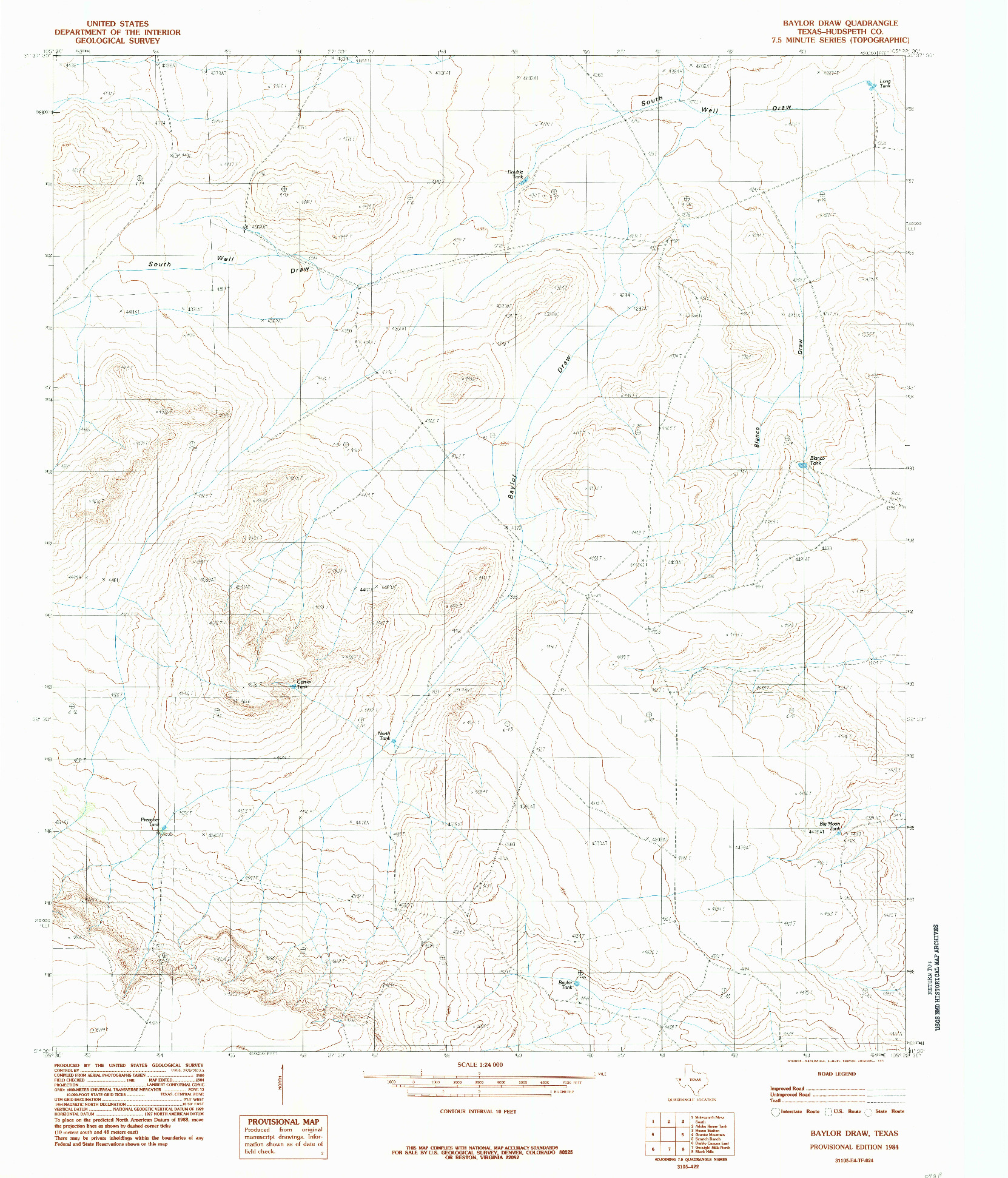 USGS 1:24000-SCALE QUADRANGLE FOR BAYLOR DRAW, TX 1984